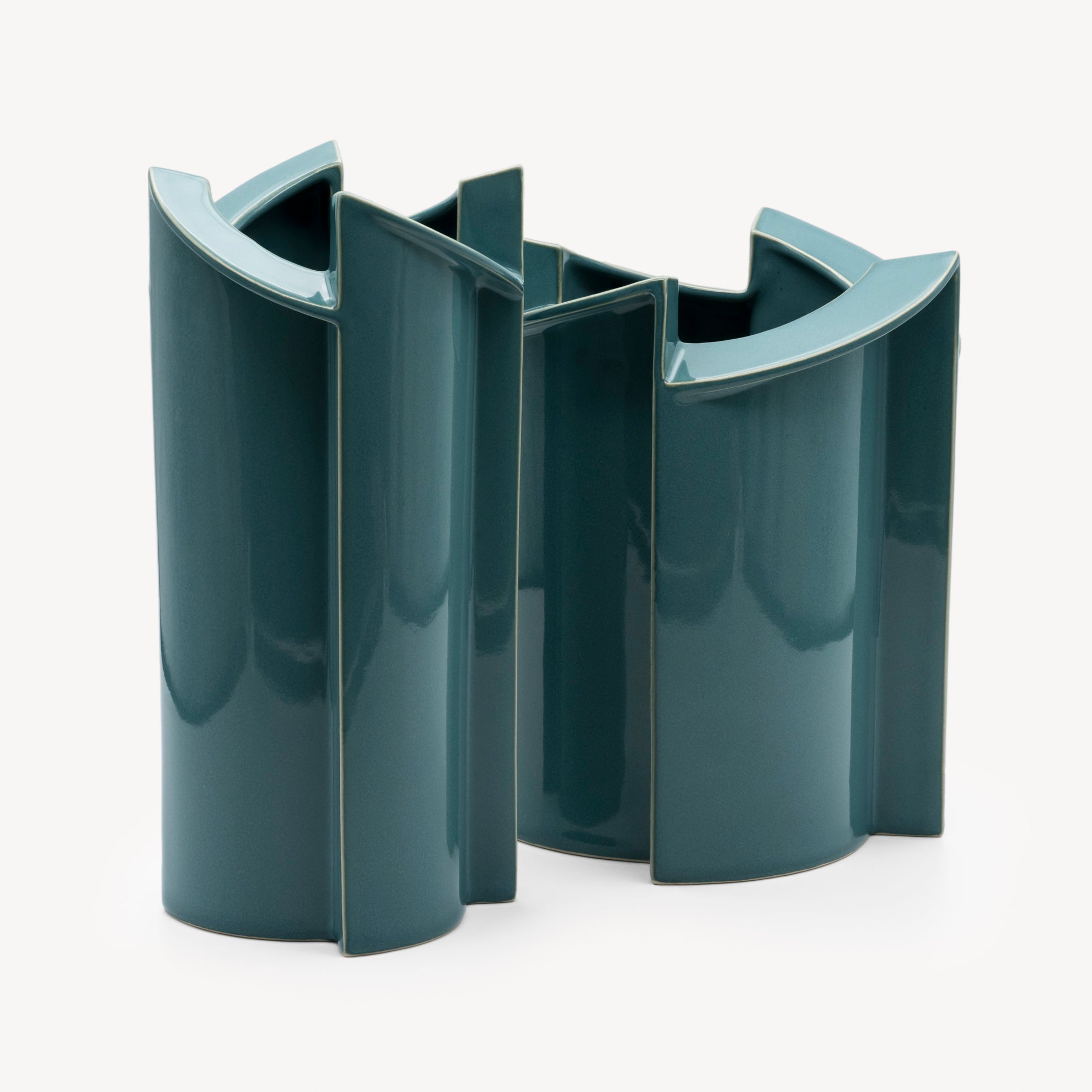 Windmill Turquoise Porcelain Vase Duo – Jan van der Vaart for Rosenthal, 1988