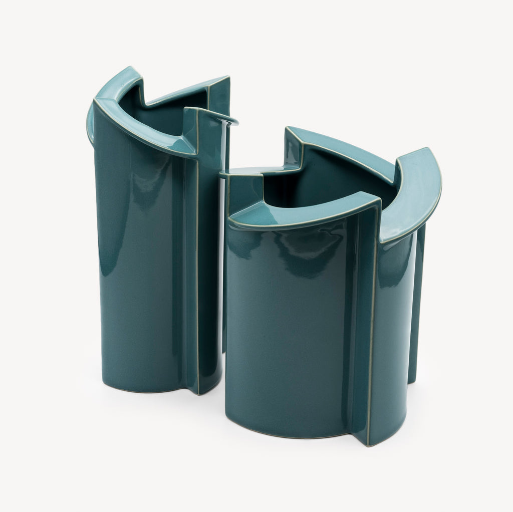 Windmill Turquoise Porcelain Vase Duo – Jan van der Vaart for Rosenthal, 1988
