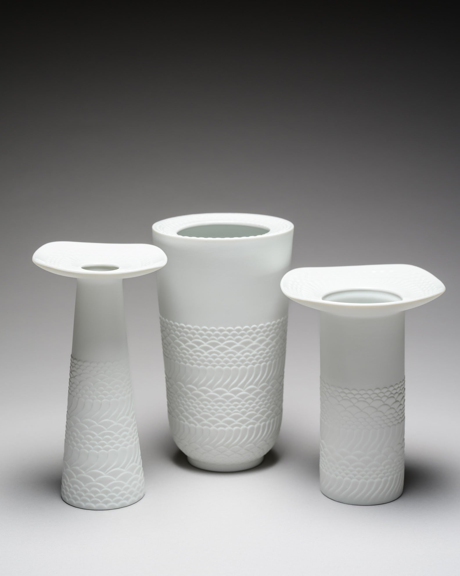 Relief Porcelain Vase Trio - Manfred Frey for AK Kaiser, 1970s