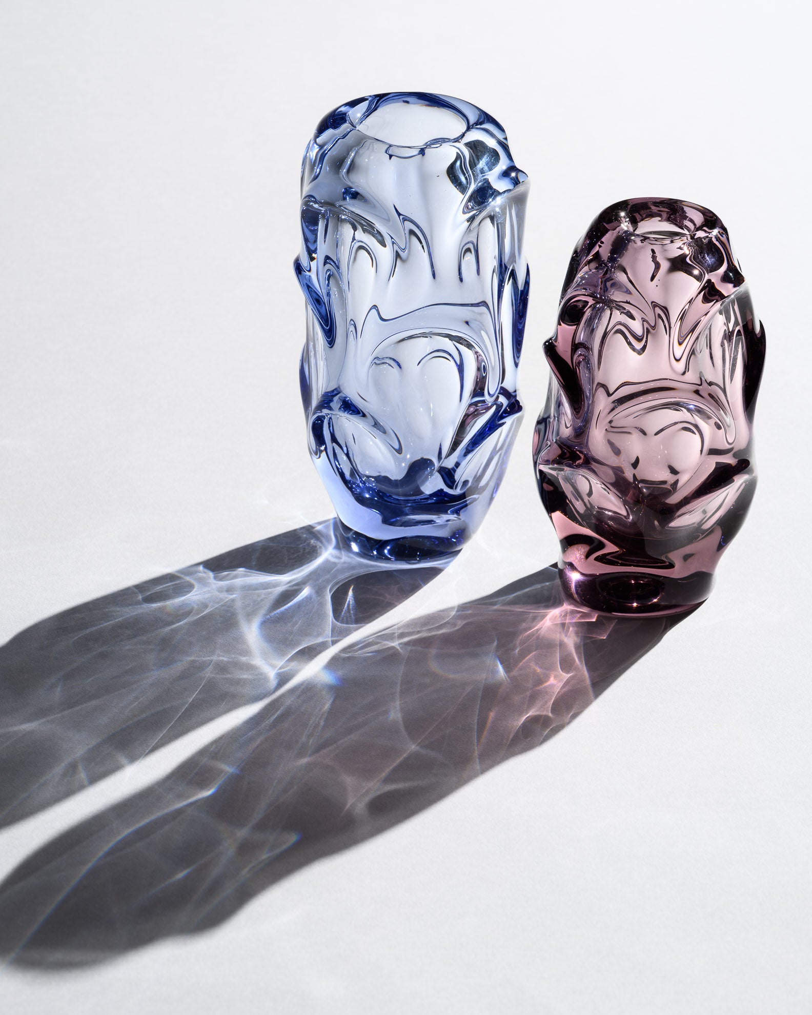 Lilac & Blue Art Glass Vase Duo – Jan Beranek for Skrdlovice, 1950s–1960s