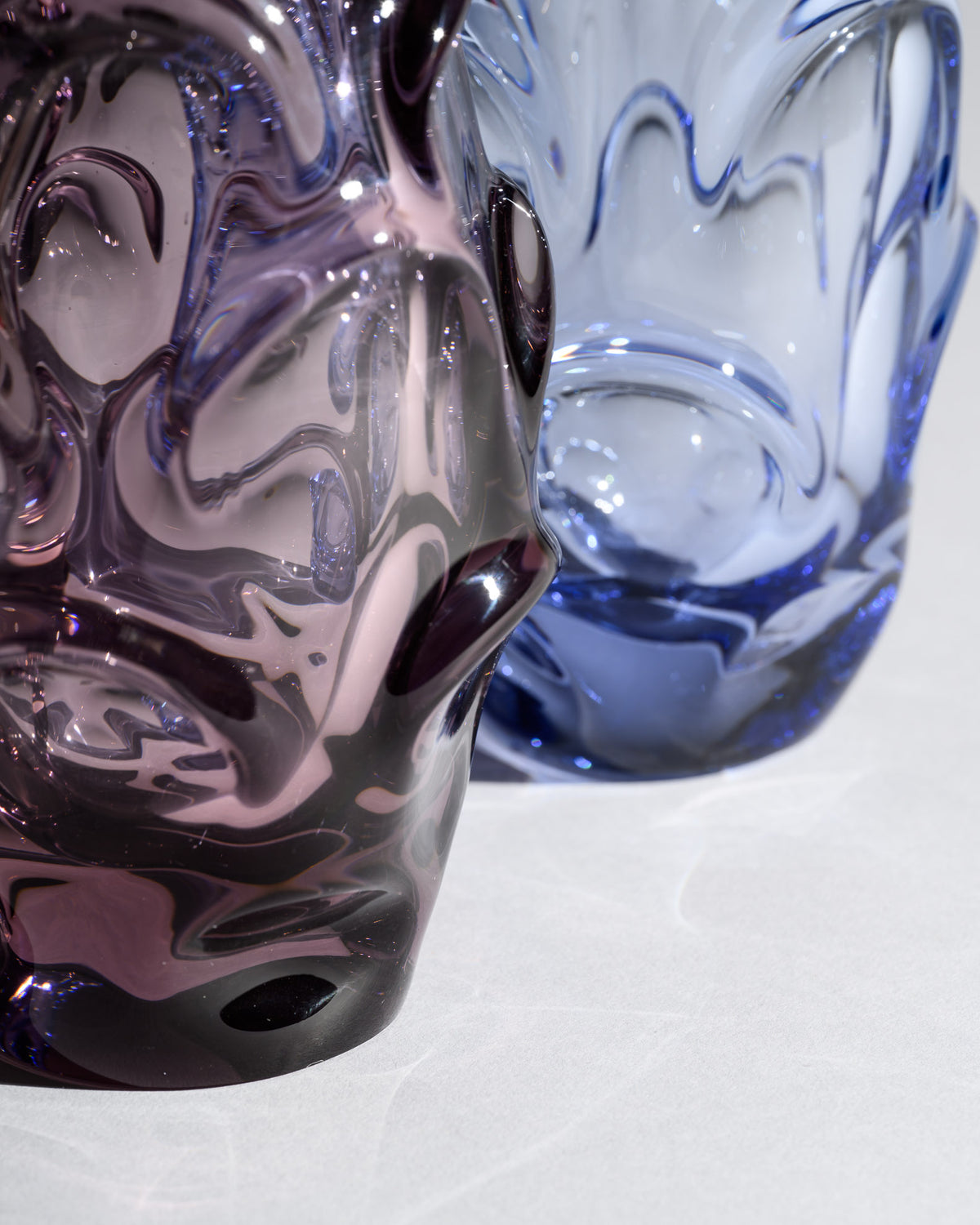 Lilac & Blue Art Glass Vase Duo – Jan Beranek for Skrdlovice, 1950s–1960s