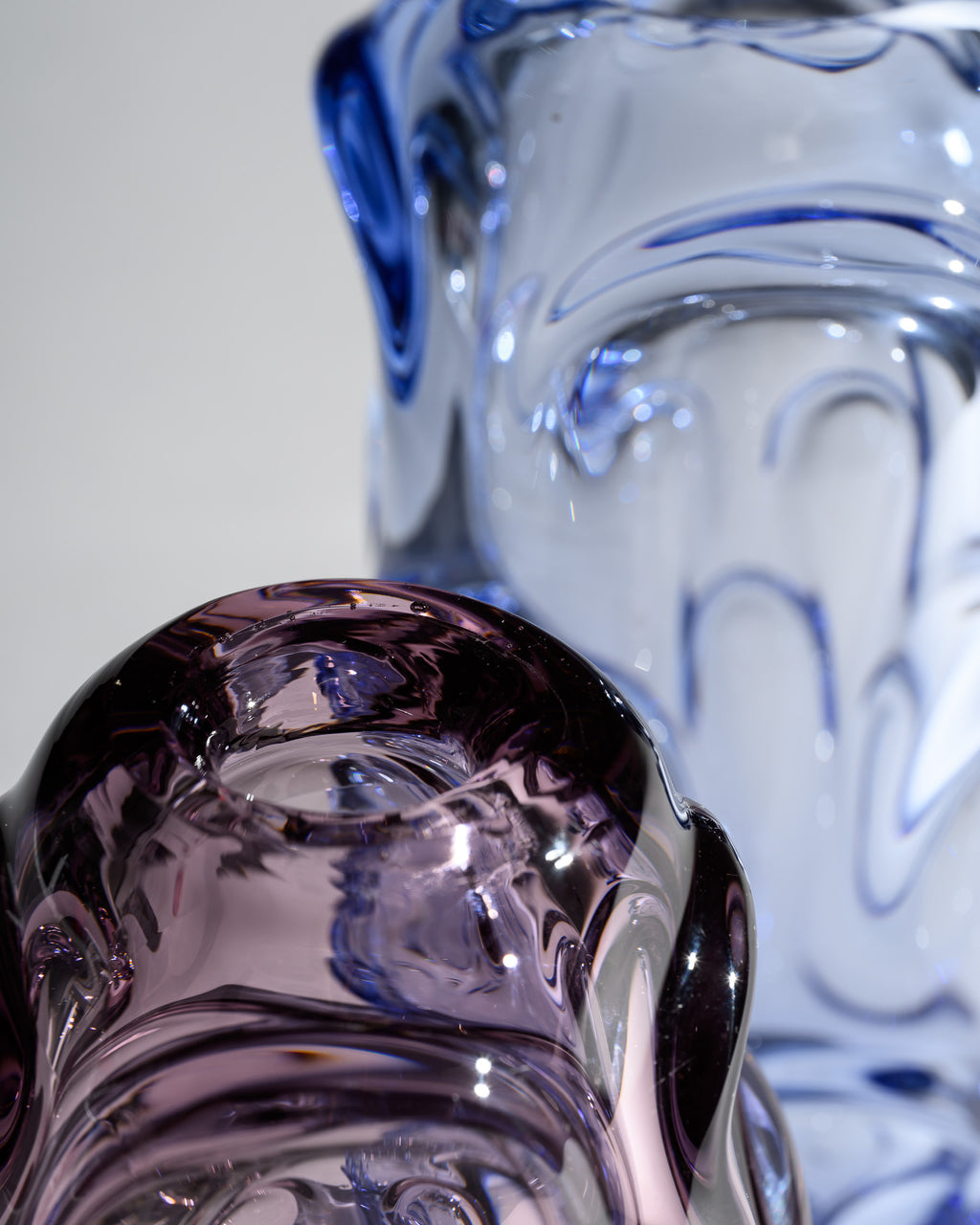 Lilac & Blue Art Glass Vase Duo – Jan Beranek for Skrdlovice, 1950s–1960s