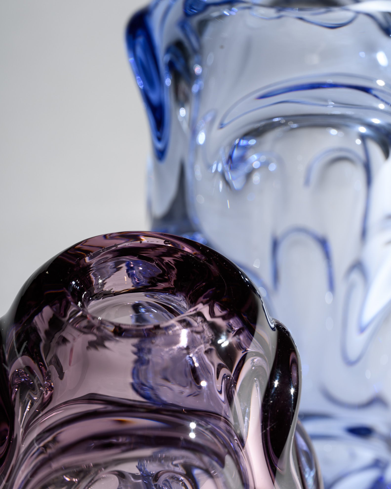 Lilac & Blue Art Glass Vase Duo – Jan Beranek for Skrdlovice, 1950s–1960s