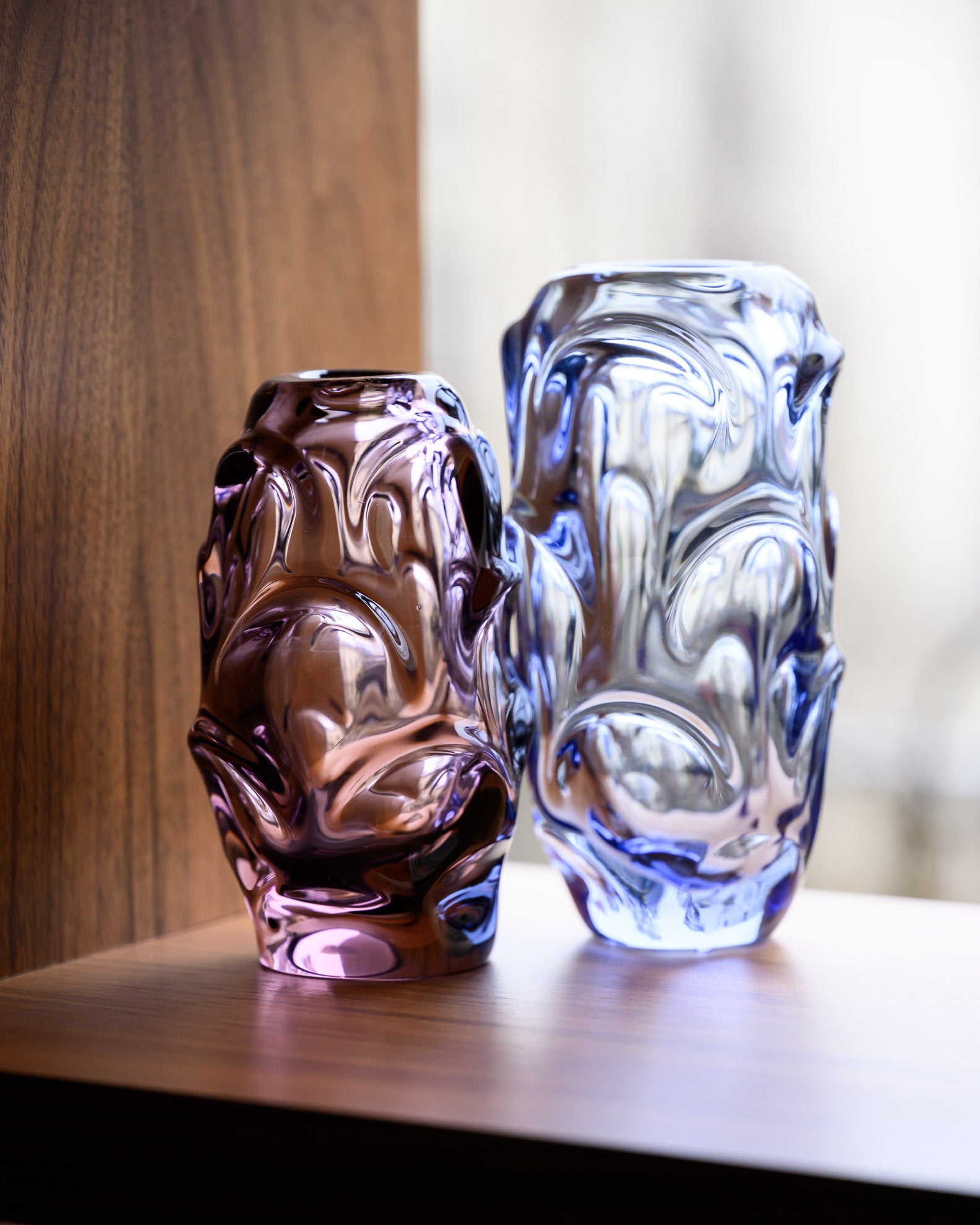 Lilac & Blue Art Glass Vase Duo – Jan Beranek for Skrdlovice, 1950s–1960s