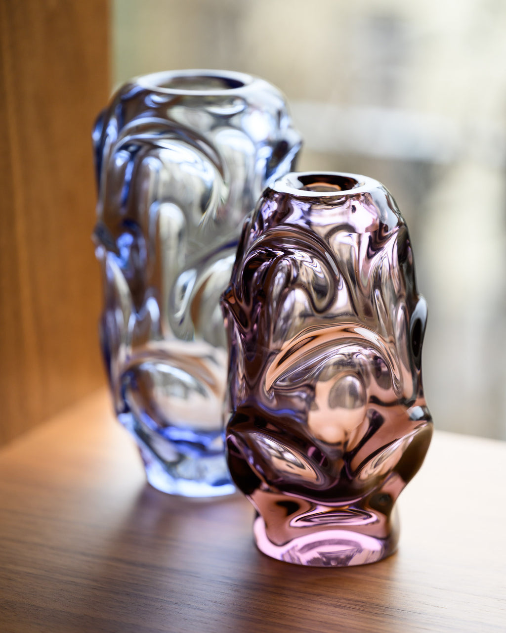 Lilac & Blue Art Glass Vase Duo – Jan Beranek for Skrdlovice, 1950s–1960s