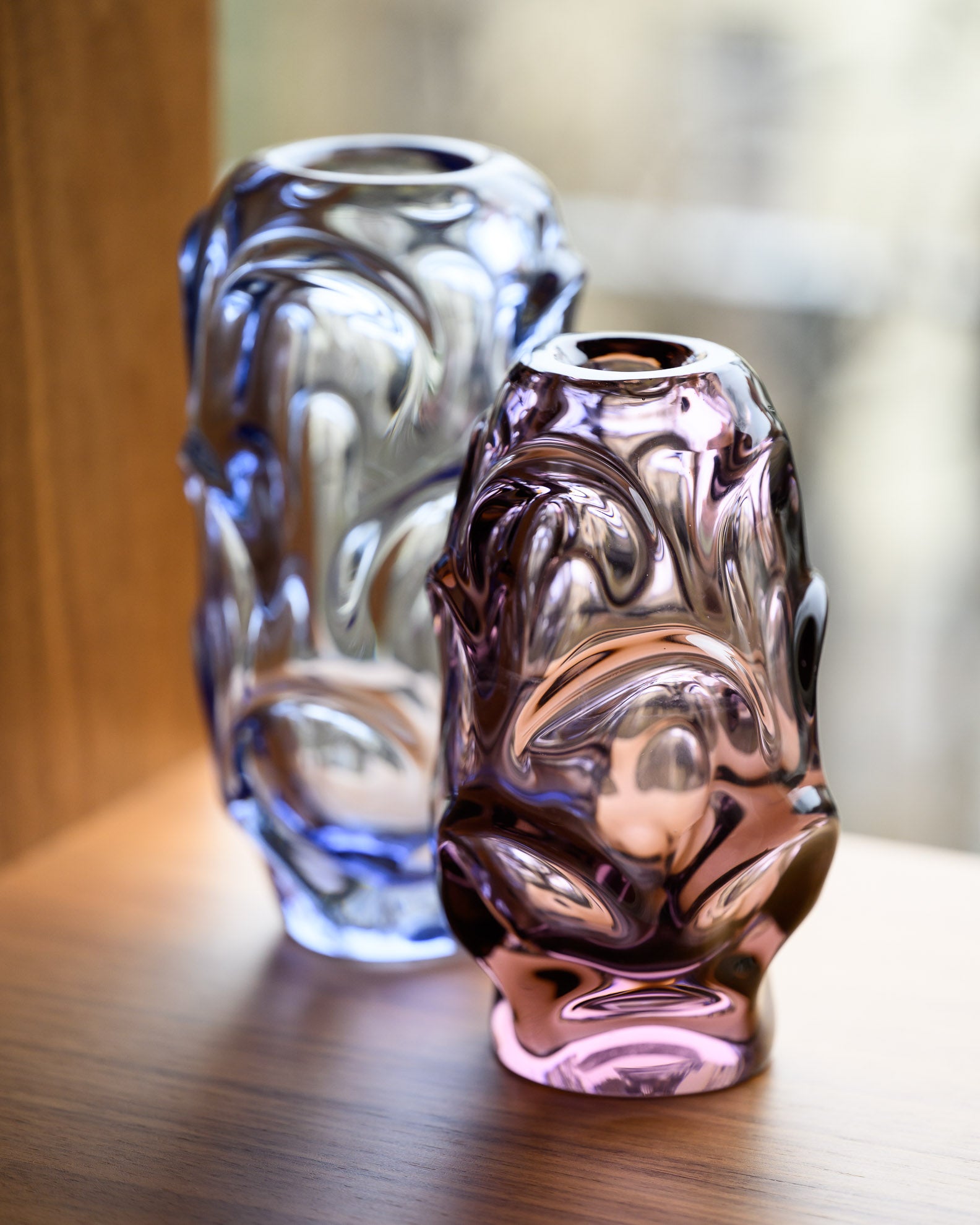 Lilac & Blue Art Glass Vase Duo – Jan Beranek for Skrdlovice, 1950s–1960s