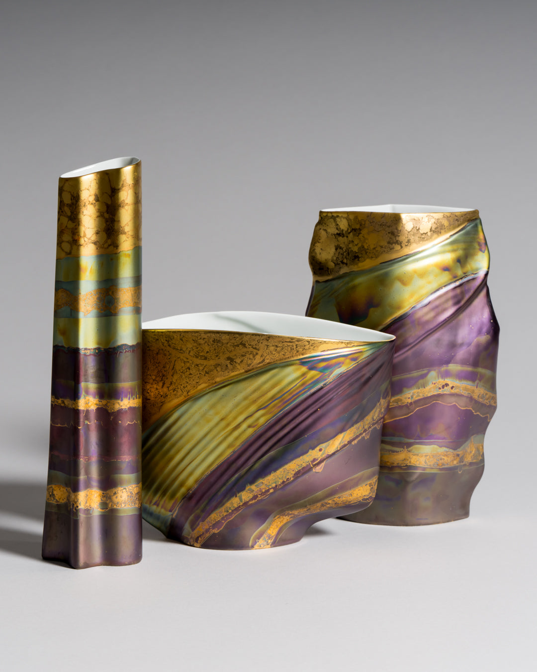 Porcelain Vase Trio “Eosin” – Johan van Loon & Helmut Drexler for Rosenthal, 1980s