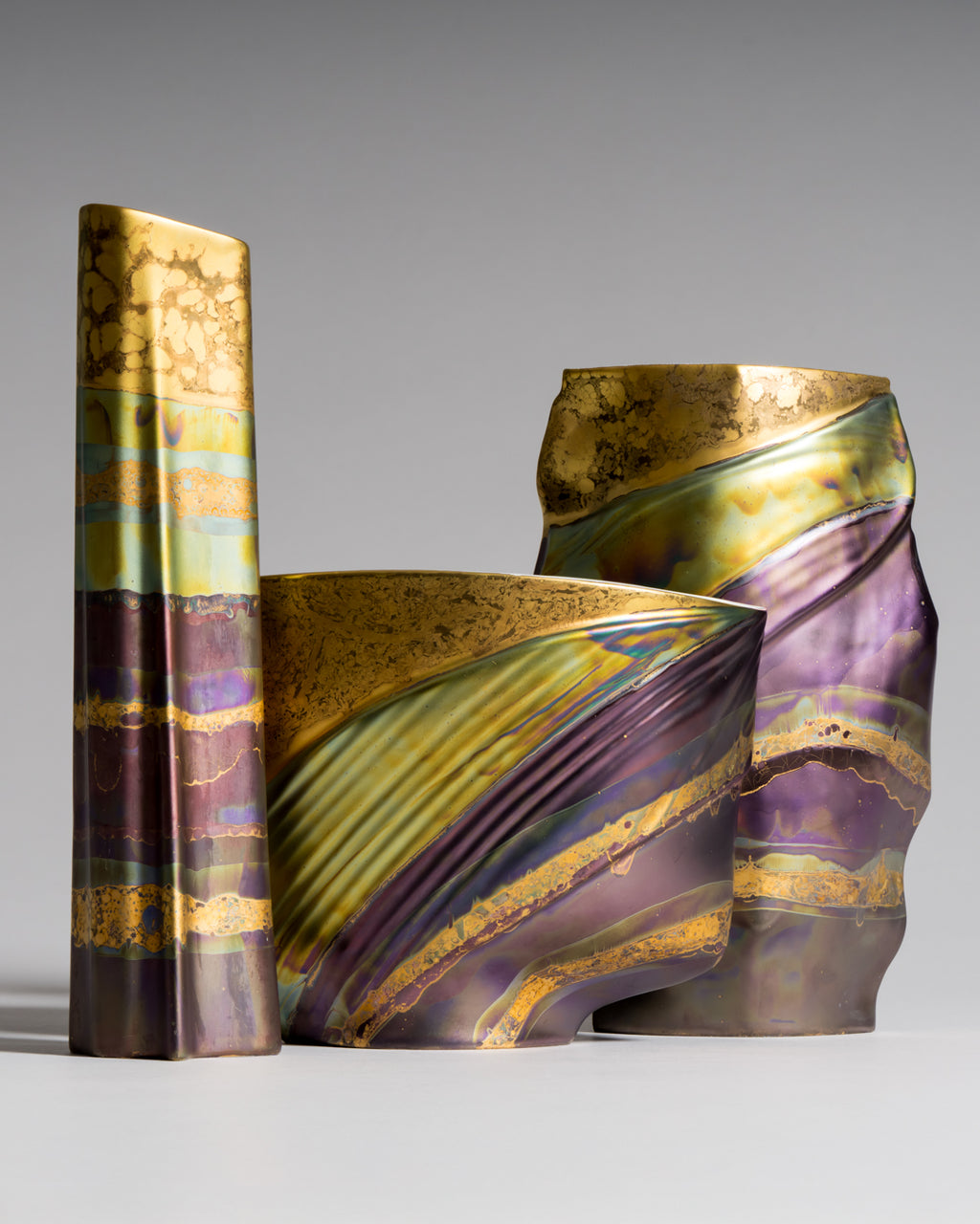 Porcelain Vase Trio “Eosin” – Johan van Loon & Helmut Drexler for Rosenthal, 1980s