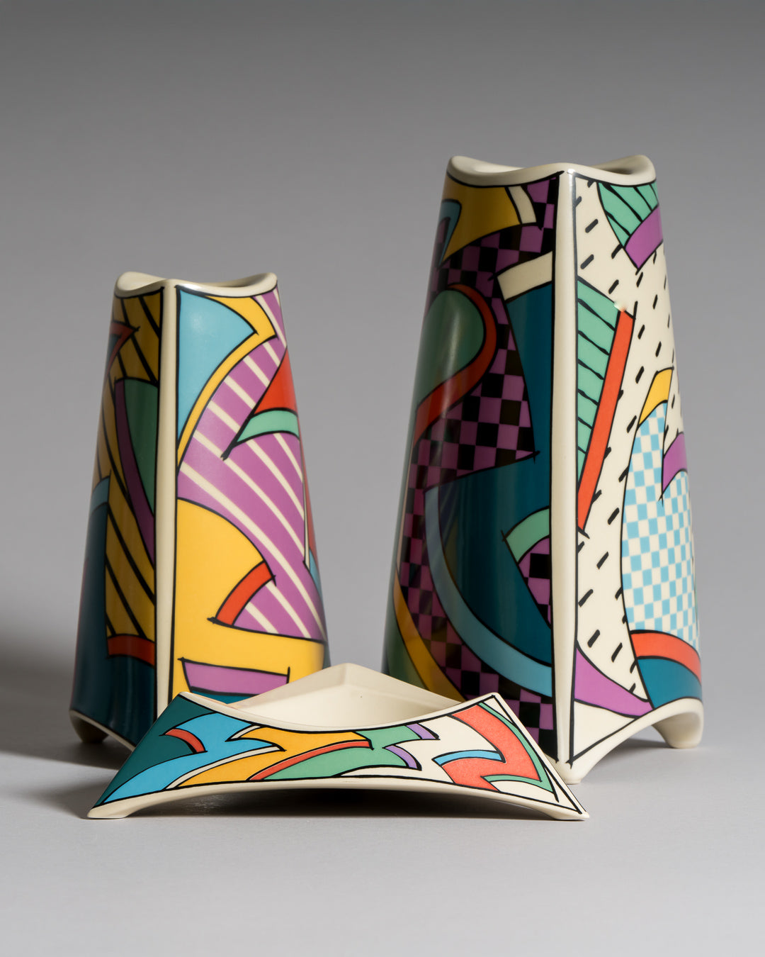 Flash Porcelain Vase Duo & Ashtray – Dorothy Hafner for Rosenthal, 1980s