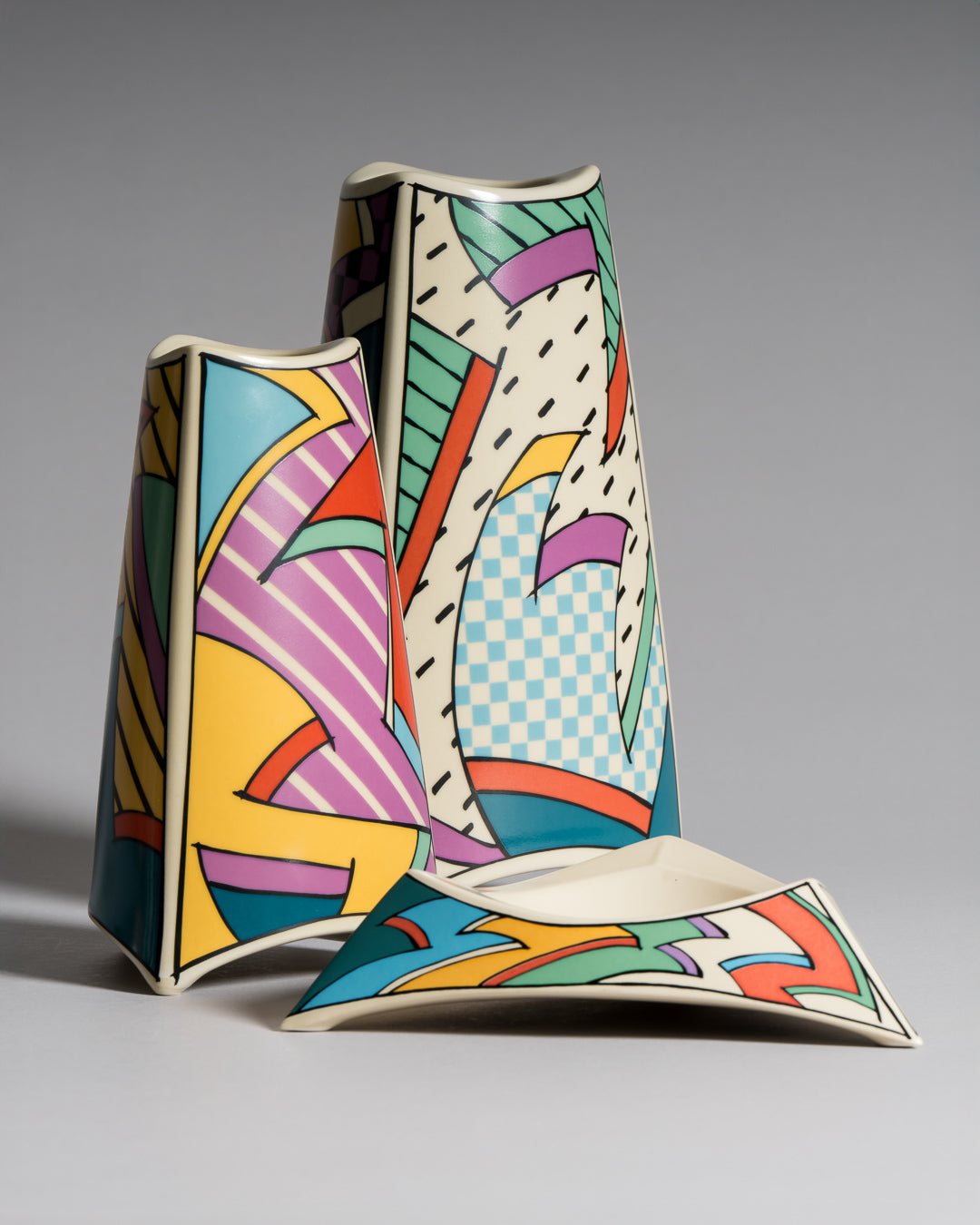 Flash Porcelain Vase Duo & Ashtray – Dorothy Hafner for Rosenthal, 1980s