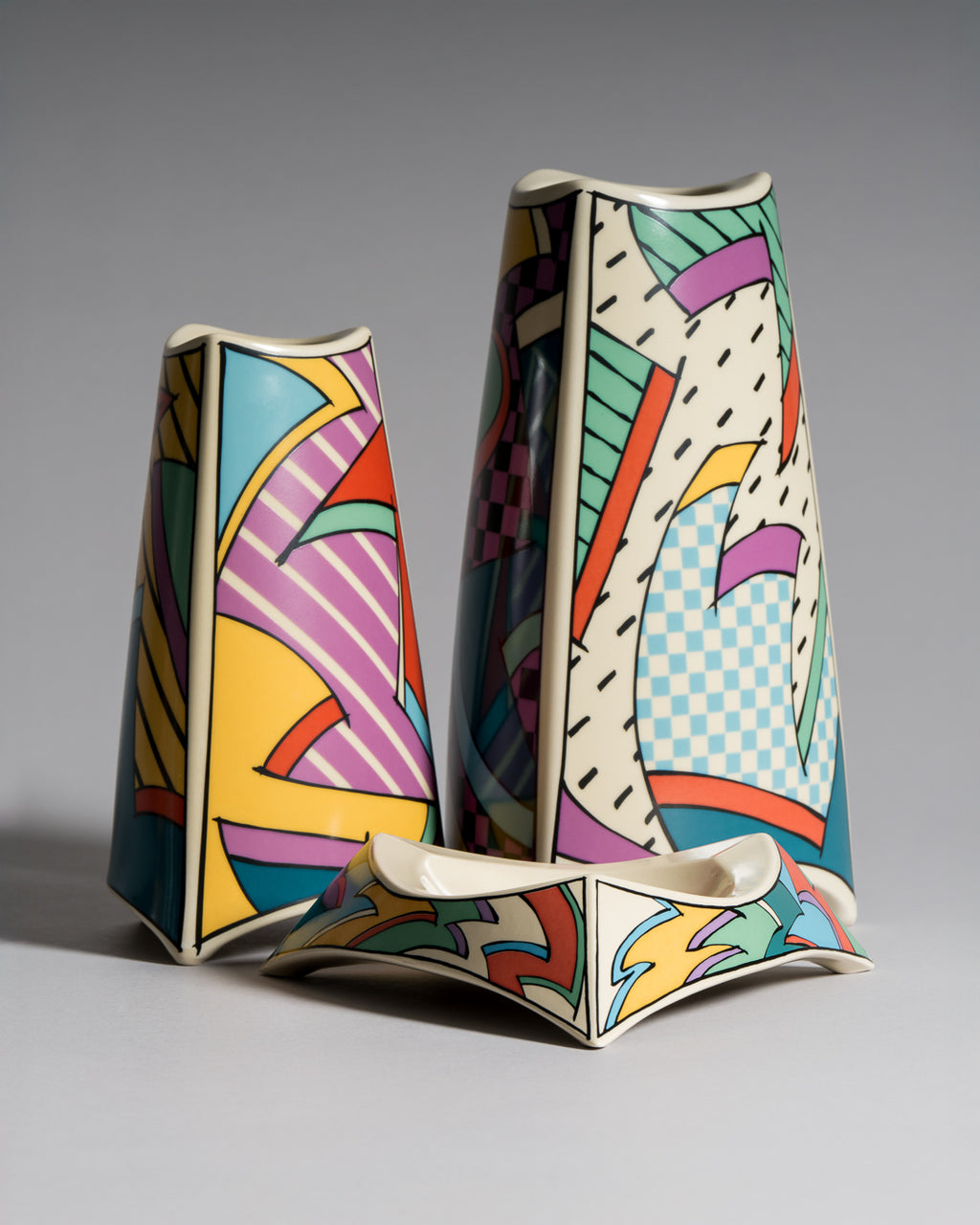 Flash Porcelain Vase Duo & Ashtray – Dorothy Hafner for Rosenthal, 1980s