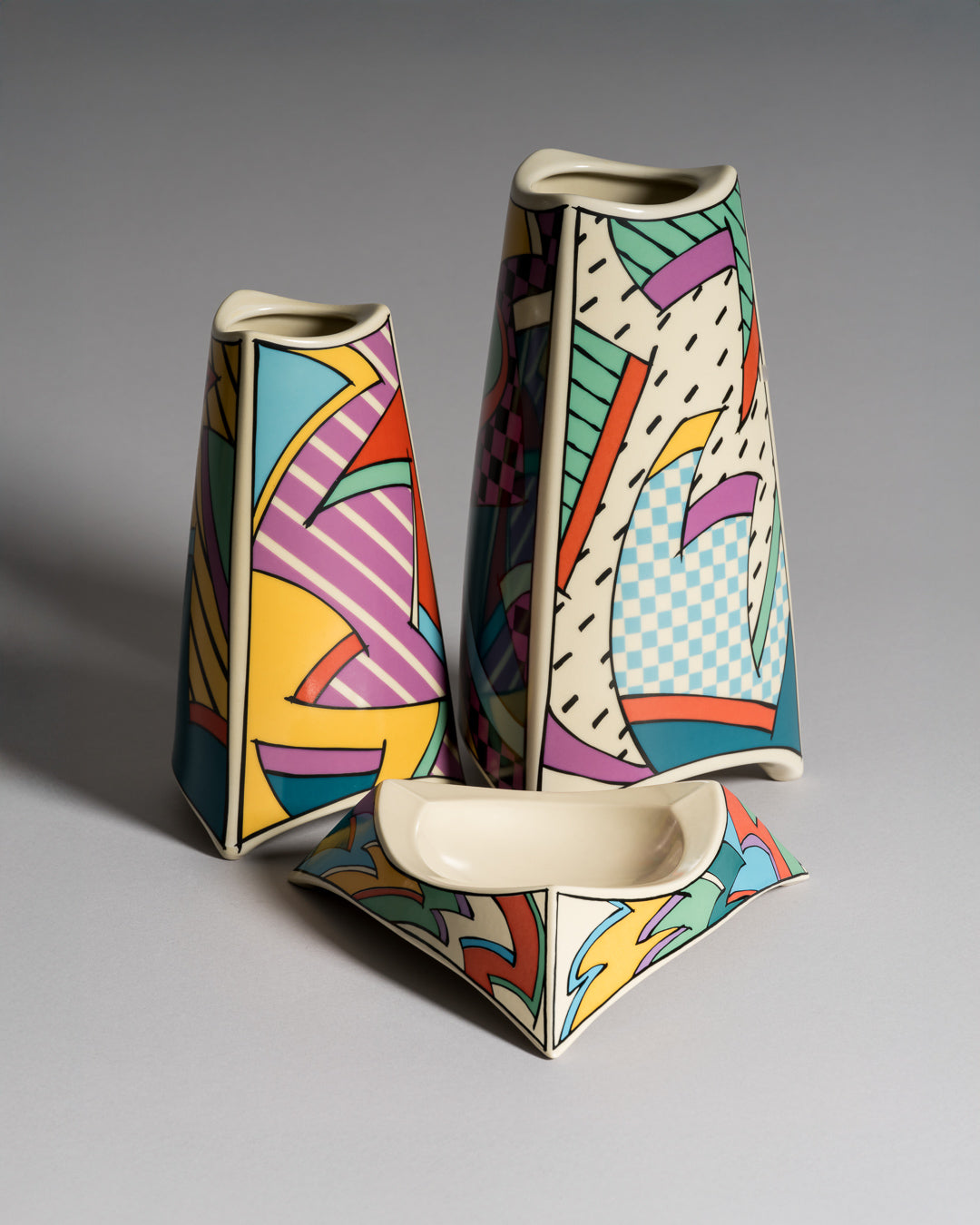 Flash Porcelain Vase Duo & Ashtray – Dorothy Hafner for Rosenthal, 1980s