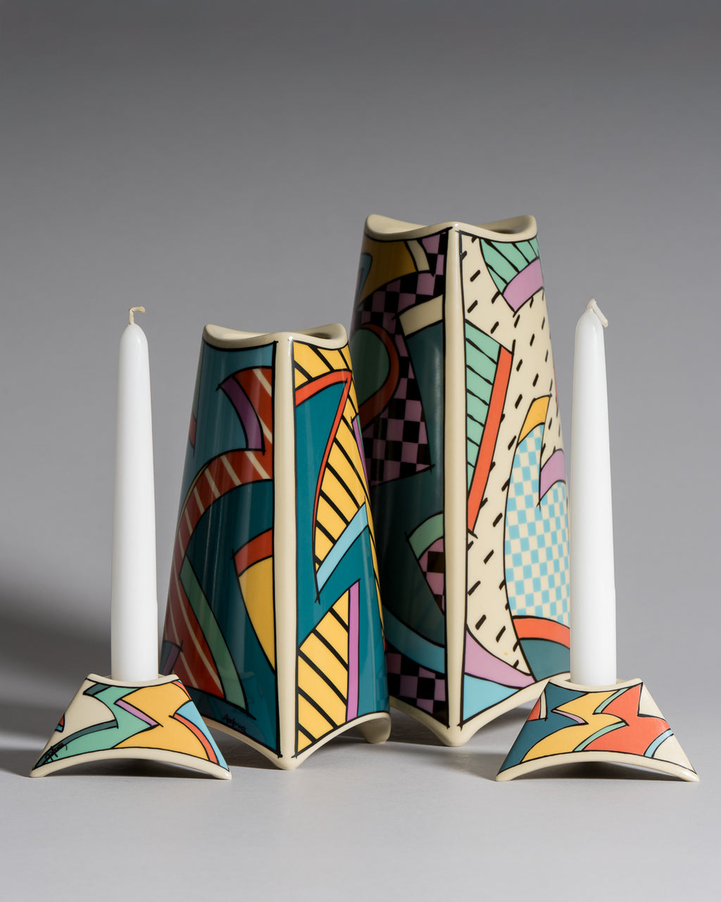 Flash Porcelain Vase Duo & Candleholder Pair – Dorothy Hafner for Rosenthal, 1980s