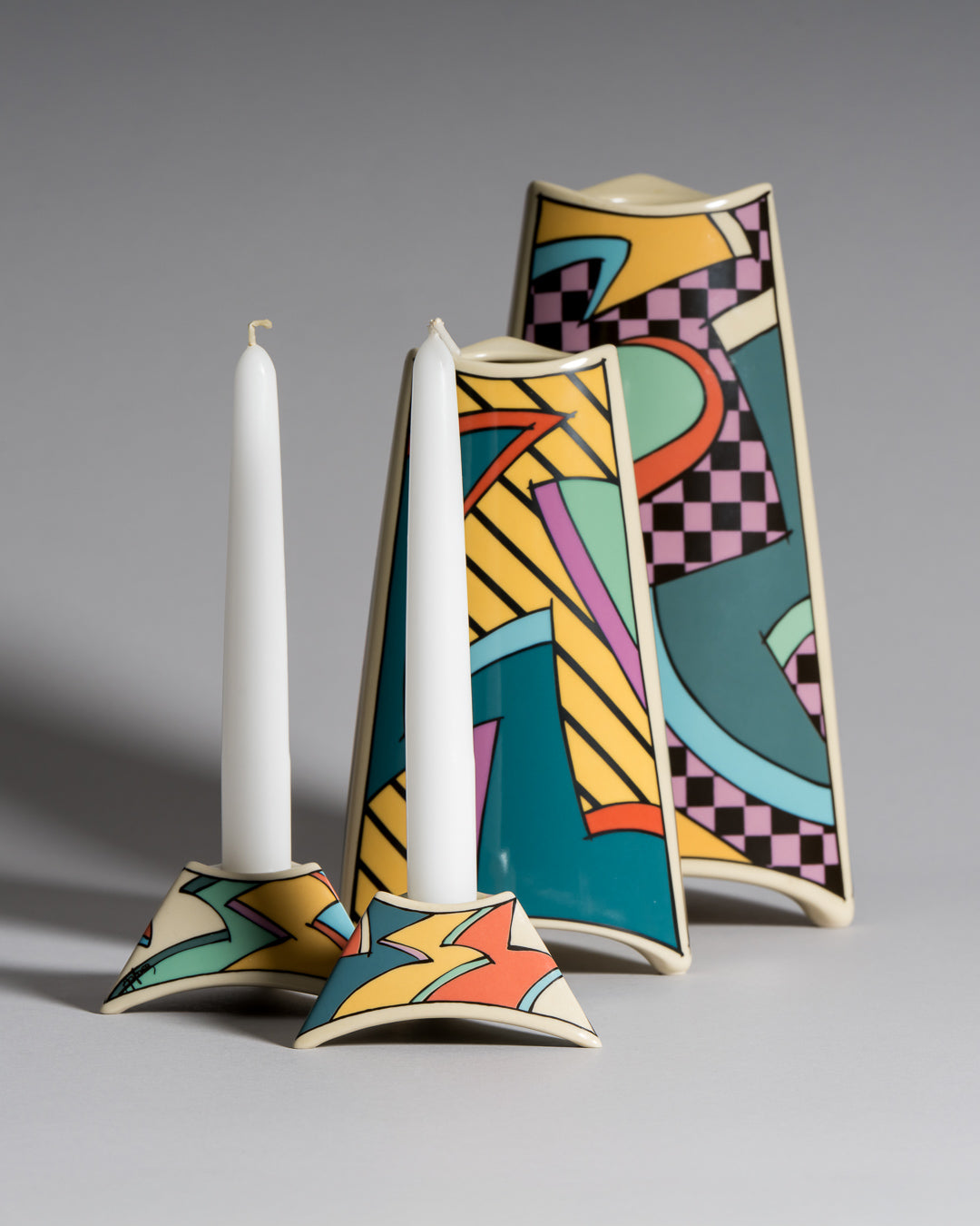 Flash Porcelain Vase Duo & Candleholder Pair – Dorothy Hafner for Rosenthal, 1980s
