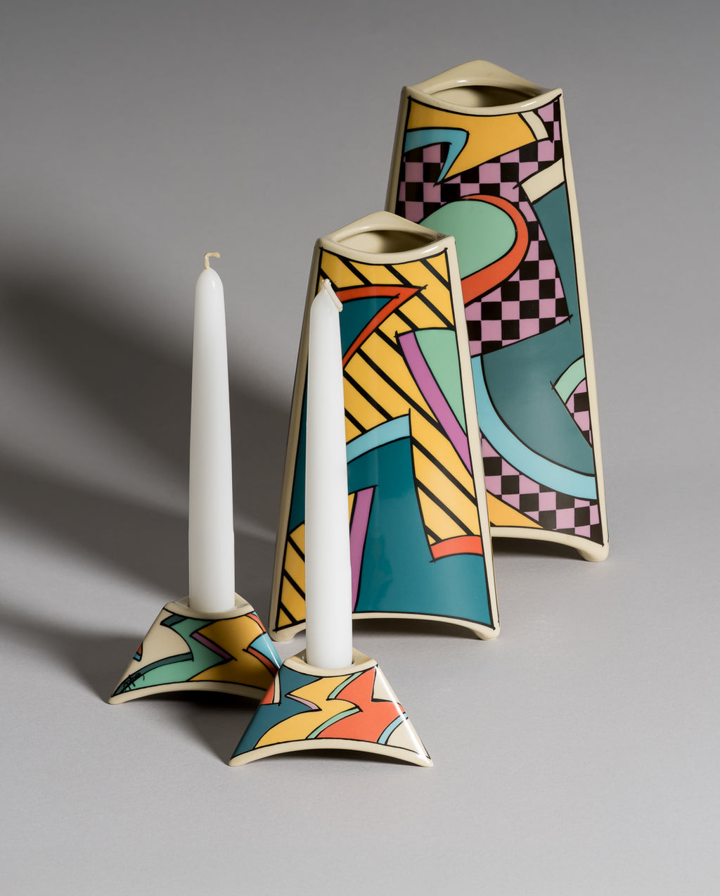 Flash Porcelain Vase Duo & Candleholder Pair – Dorothy Hafner for Rosenthal, 1980s