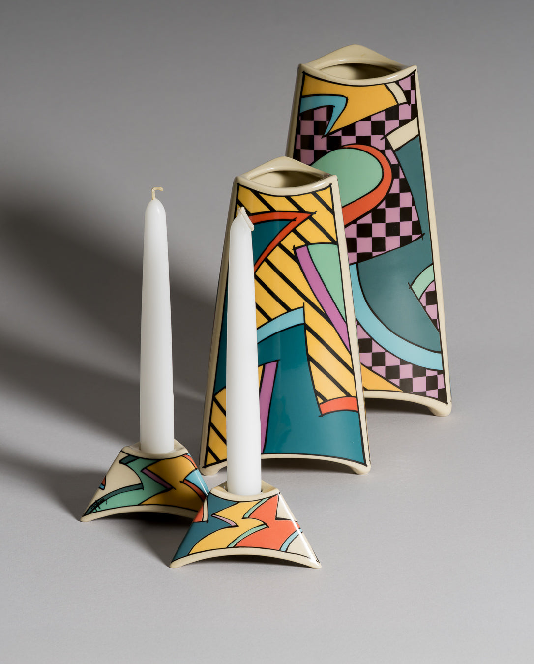 Flash Porcelain Vase Duo & Candleholder Pair – Dorothy Hafner for Rosenthal, 1980s