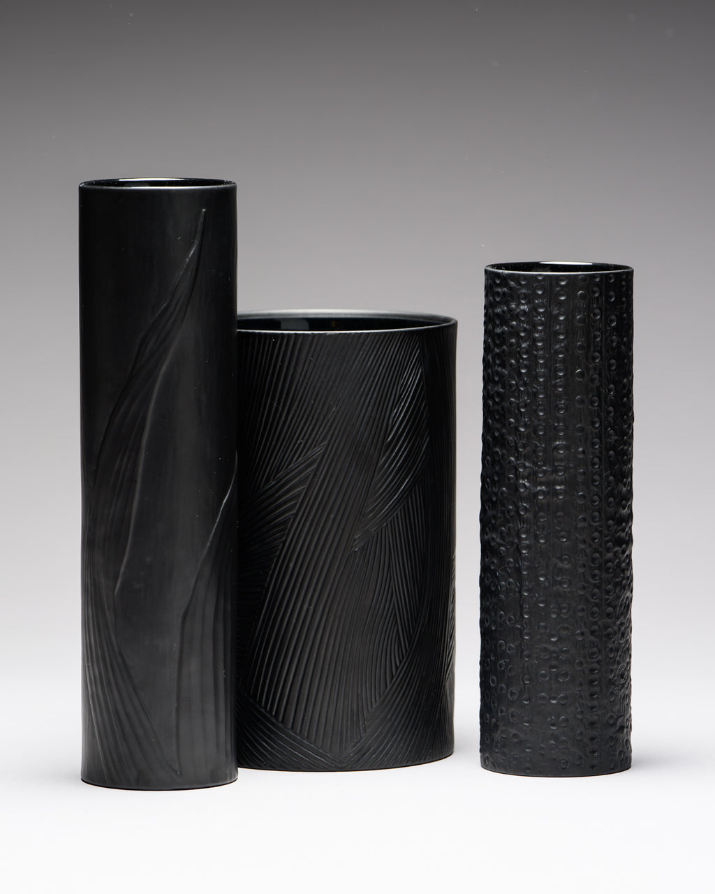 Black Bisque Porcelain Trio – Freyer, Lashai and Schreib for Rosenthal, 1970s–1980s