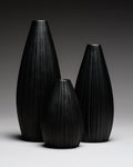 Plissée Porcelaine Noire Vase Trio – Martin Freyer for Rosenthal, 1970s