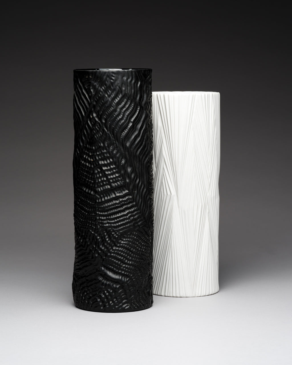 Black & White Matte Porcelain Vase Duo - Martin Freyer for Rosenthal, 1970s