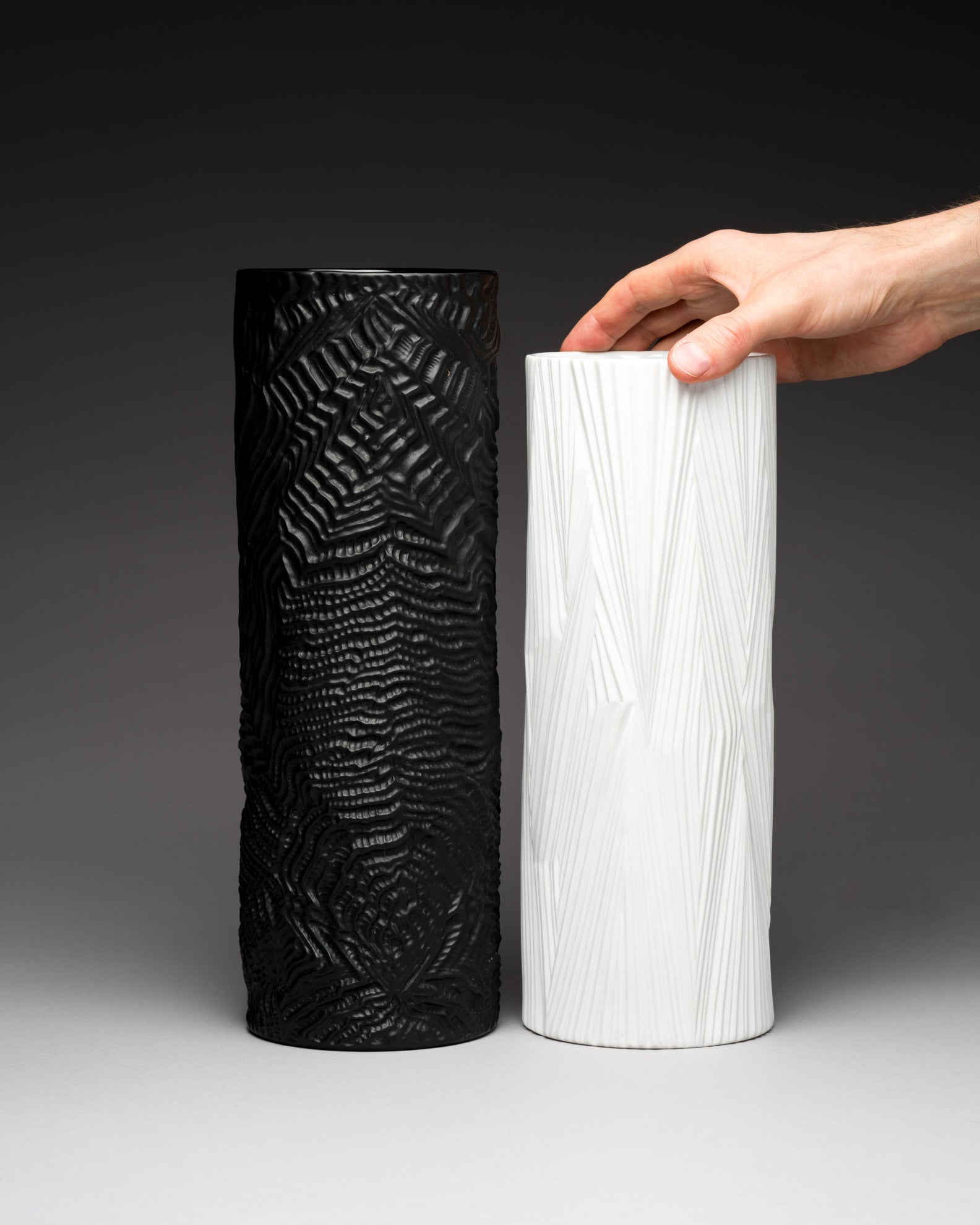 Black & White Matte Porcelain Vase Duo - Martin Freyer for Rosenthal, 1970s