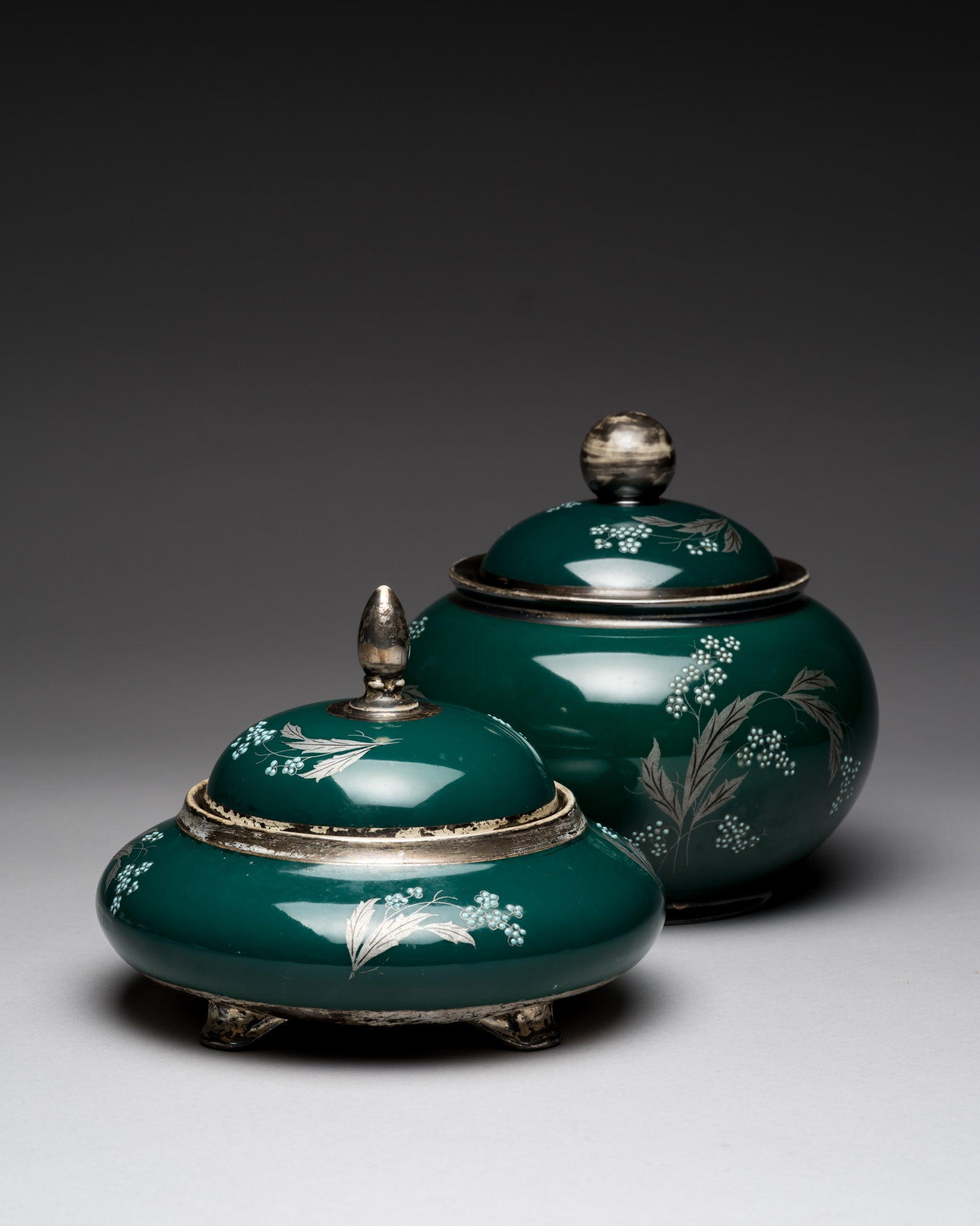 Emerald Green Porcelain Lidded Duo – AL-KA Kunst Kronach, Mid-Century