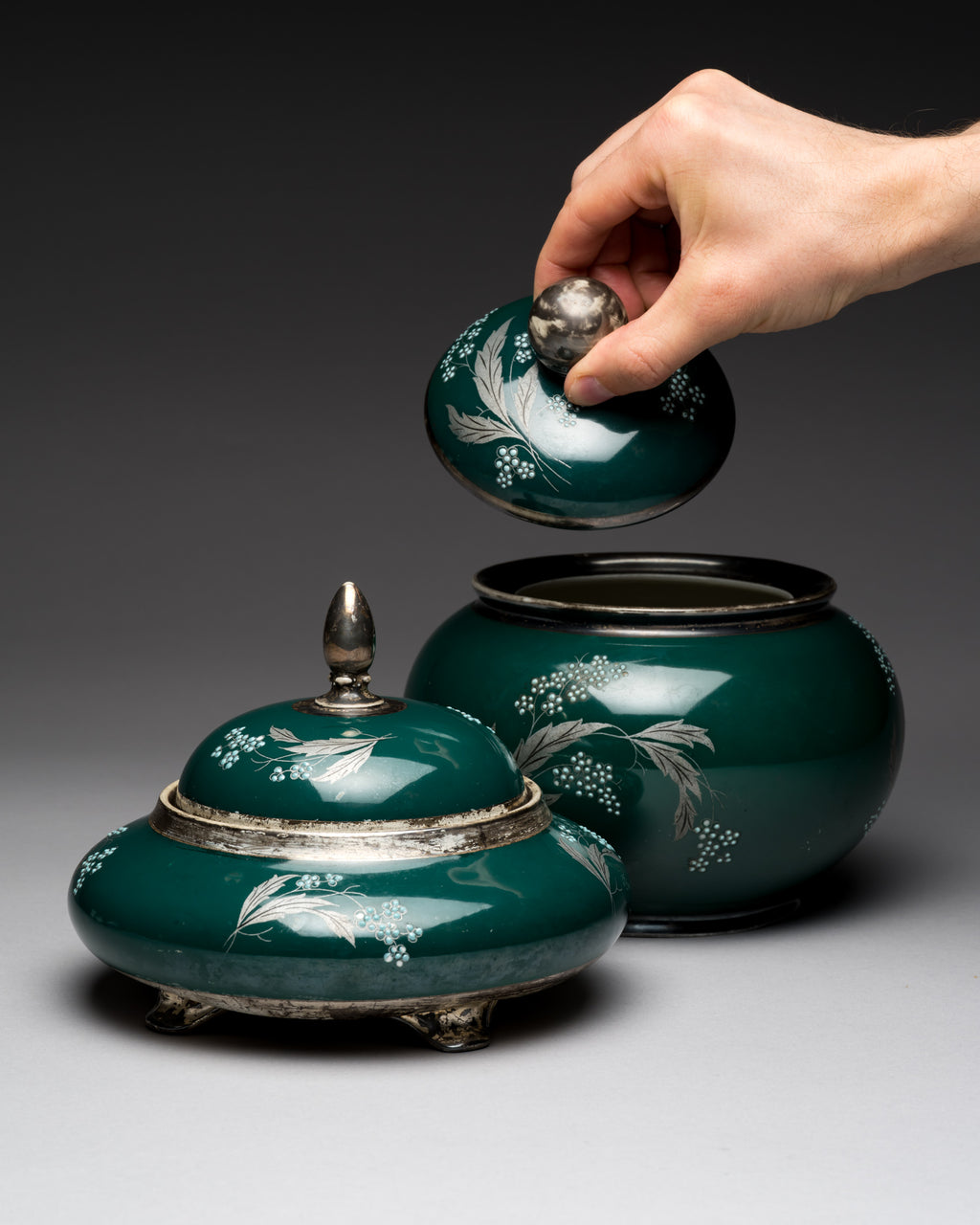 Emerald Green Porcelain Lidded Duo – AL-KA Kunst Kronach, Mid-Century