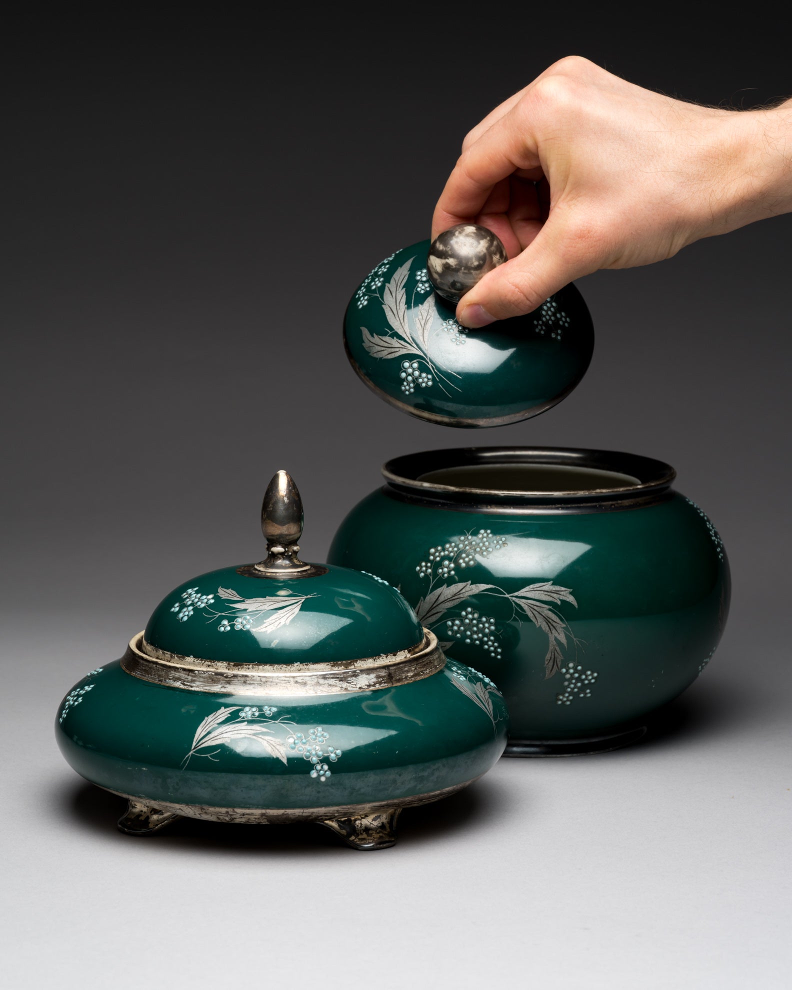 Emerald Green Porcelain Lidded Duo – AL-KA Kunst Kronach, Mid-Century