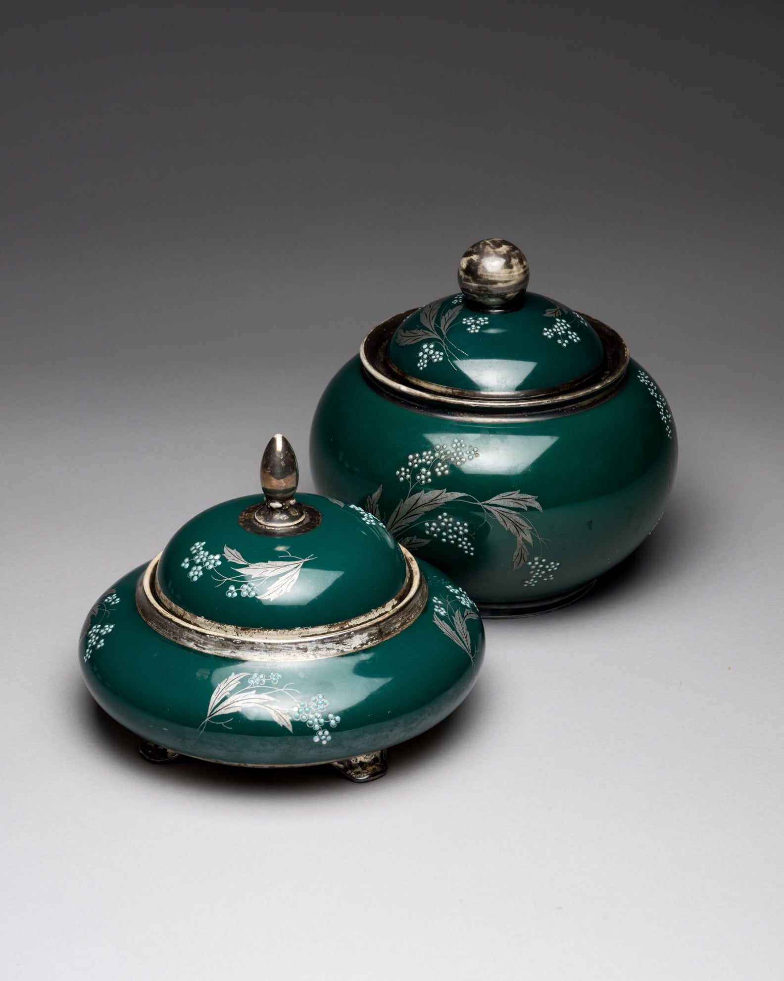Emerald Green Porcelain Lidded Duo – AL-KA Kunst Kronach, Mid-Century