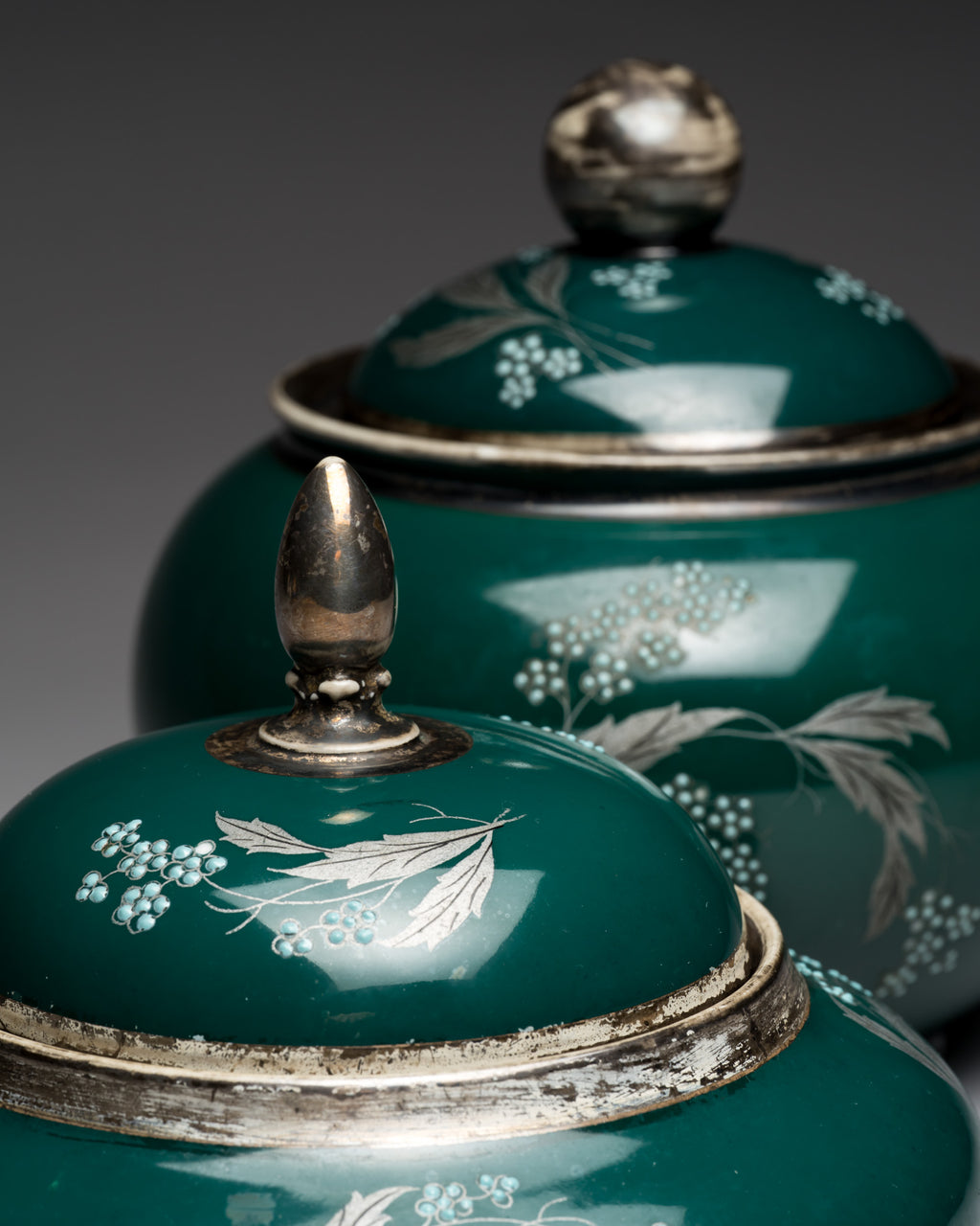 Emerald Green Porcelain Lidded Duo – AL-KA Kunst Kronach, Mid-Century