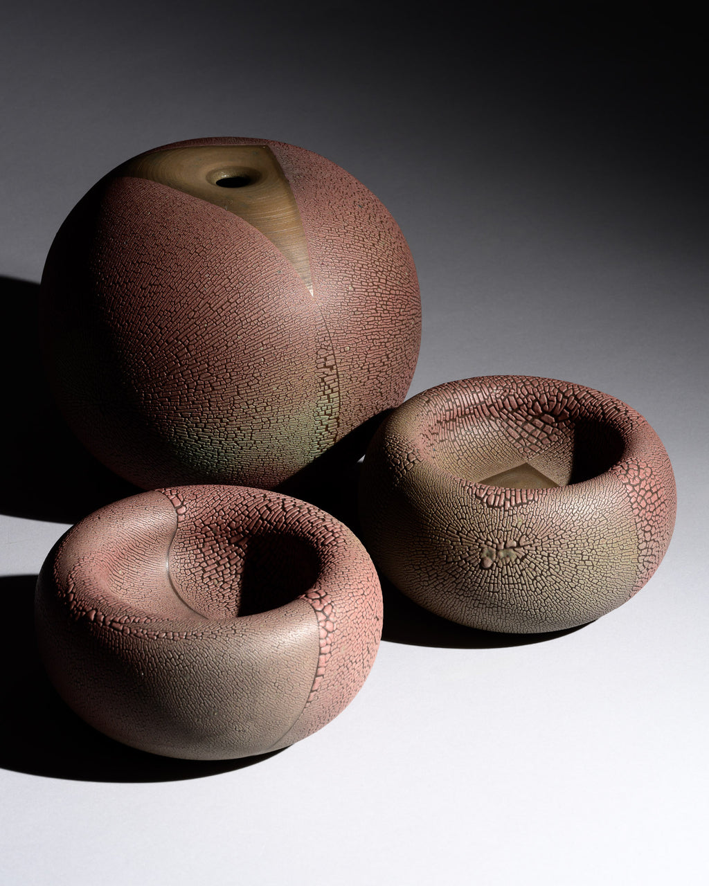 Reduction Glaze Ceramic Trio – Mario Enke Studio Pottery, 1980s