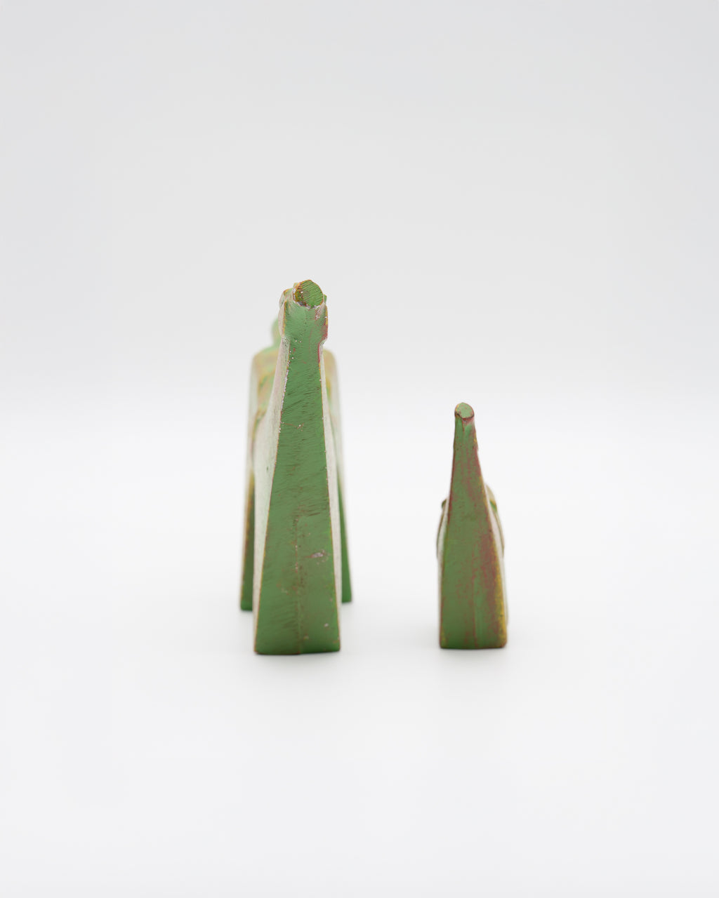 Horse and foal figurines, green and gold colour, made from metal, Japan, midcentury