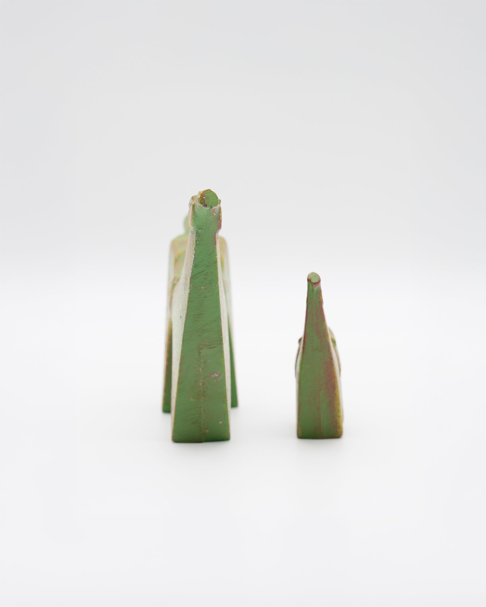 Horse and foal figurines, green and gold colour, made from metal, Japan, midcentury