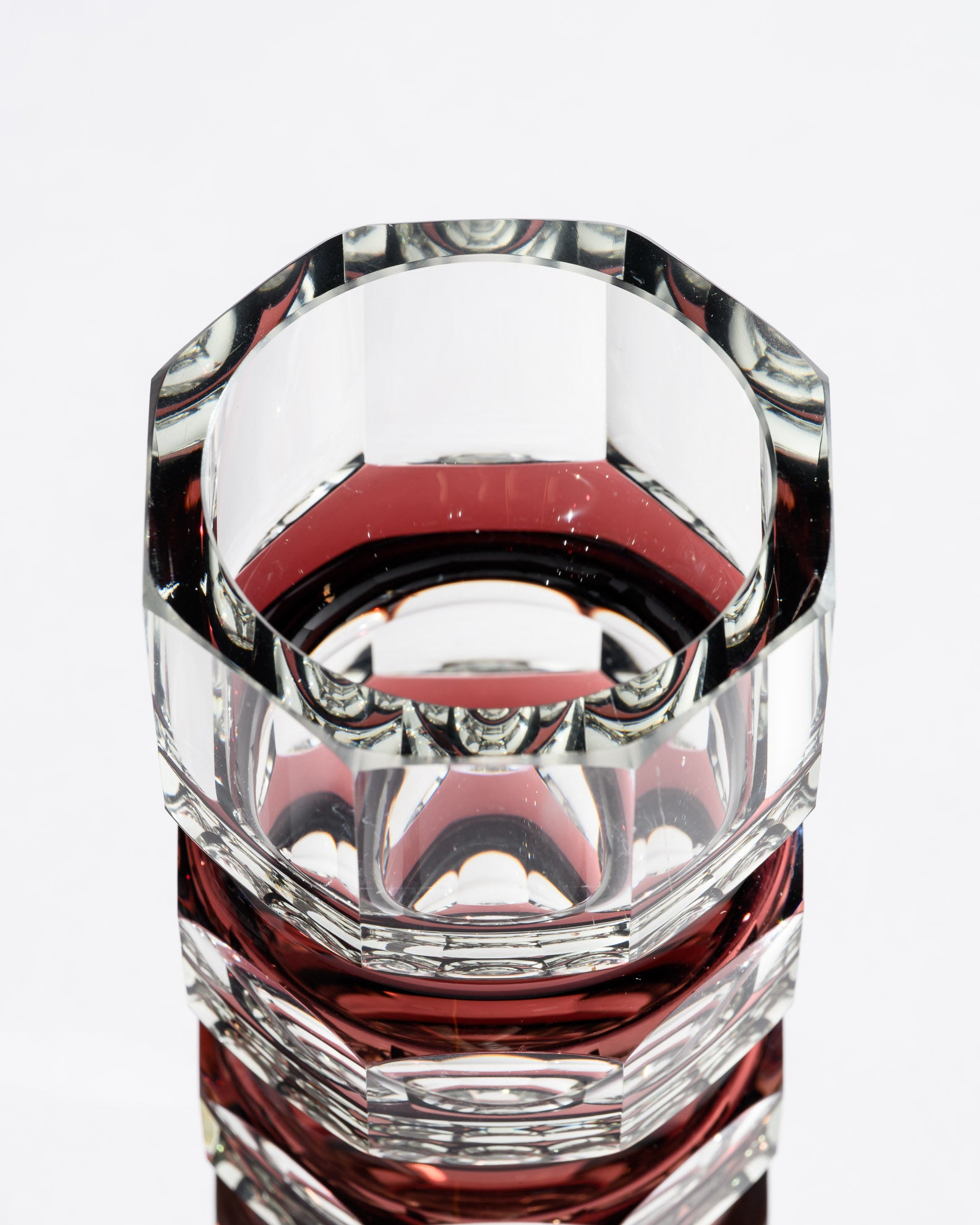 Ruby Red Overlay Crystal Block Vase Duo – Attributed to VEB Ilm-Kristall, 1960s–1980s
