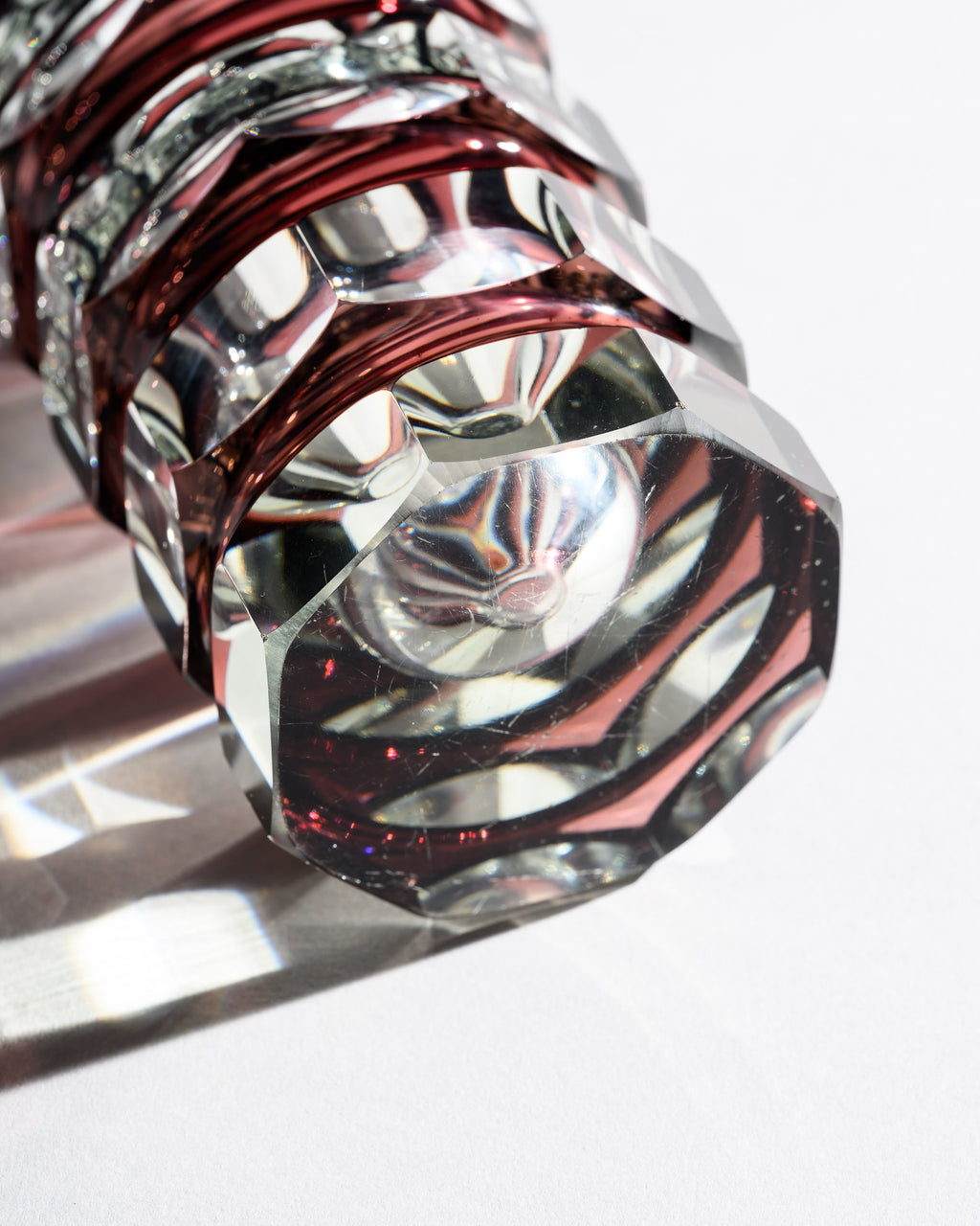 Ruby Red Overlay Crystal Block Vase Duo – Attributed to VEB Ilm-Kristall, 1960s–1980s