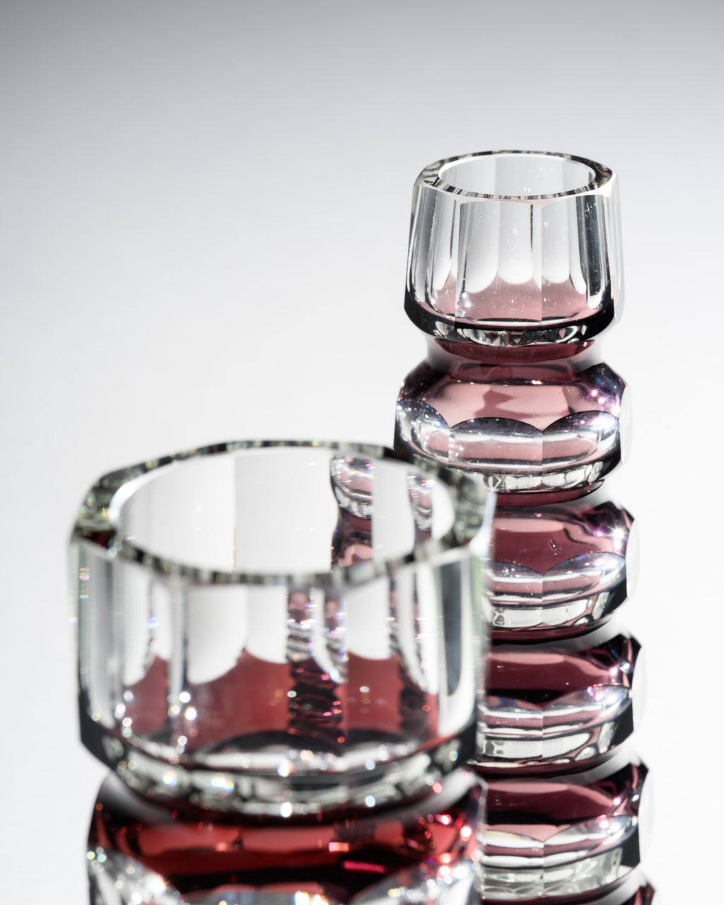 Ruby Red Overlay Crystal Block Vase Duo – Attributed to VEB Ilm-Kristall, 1960s–1980s