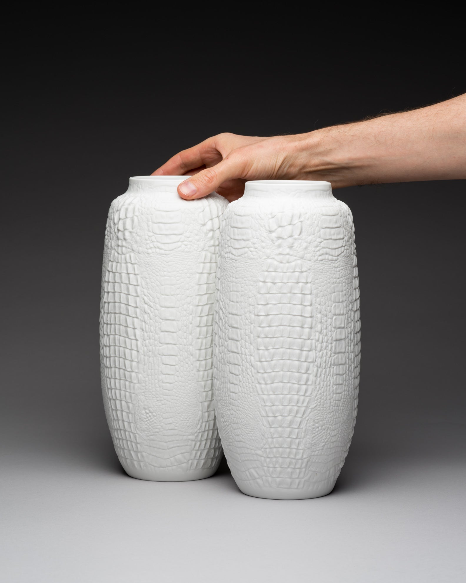 Reptile Relief Vase Duo – AK Kaiser, 1970s–1980s