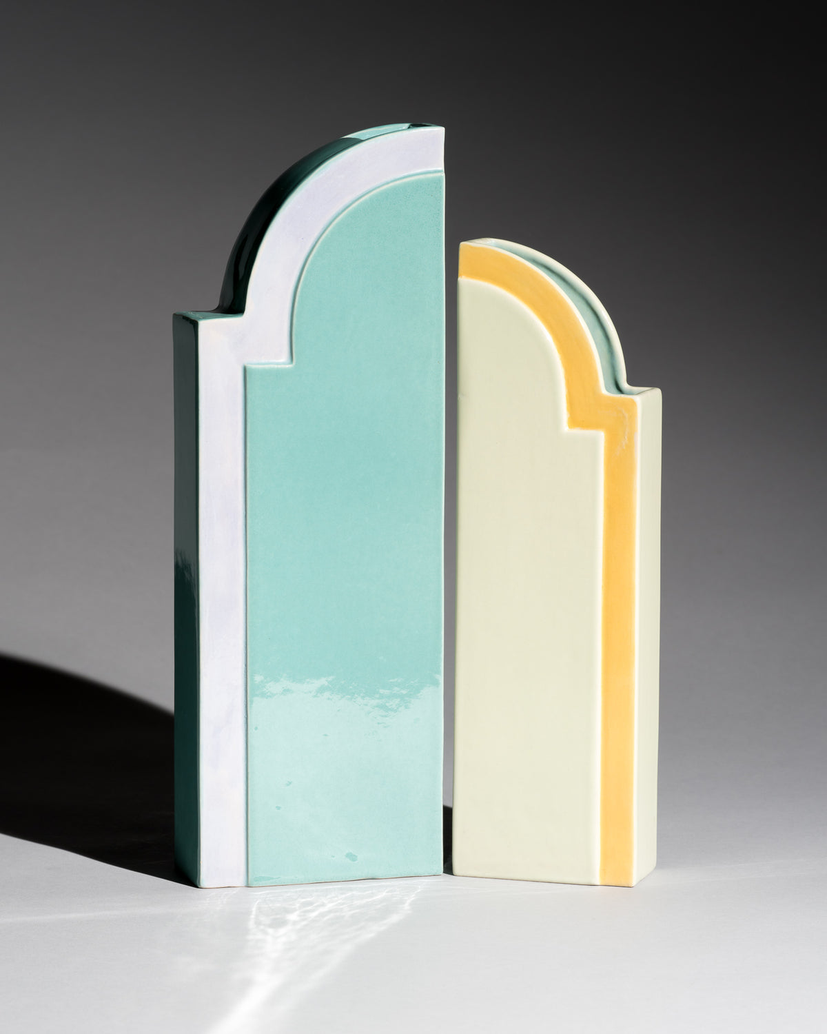Postmodern Ceramic Vase Duo – Karl Till for Staatliche Majolika Karlsruhe, 1996