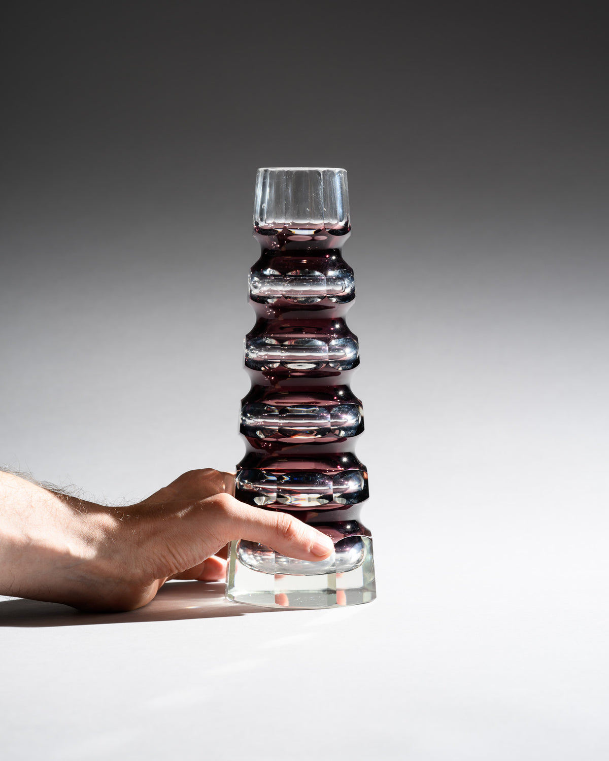Ruby Red Overlay Crystal Block Vase Duo – Attributed to VEB Ilm-Kristall, 1960s–1980s