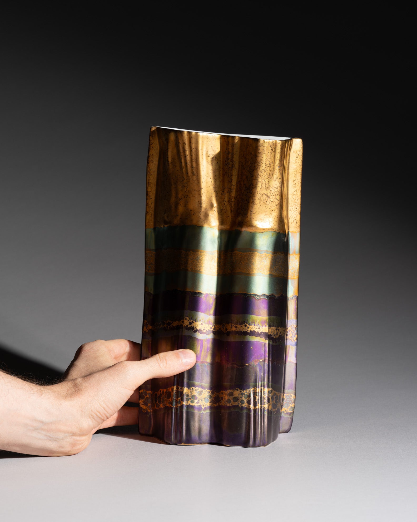 Iridescent Porcelain Vase Duo – Johan van Loon & Helmut Drexler for Rosenthal, 1990s