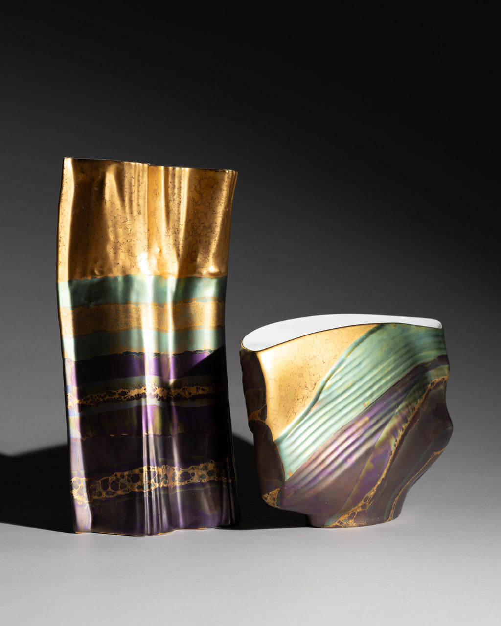 Iridescent Porcelain Vase Duo – Johan van Loon & Helmut Drexler for Rosenthal, 1990s