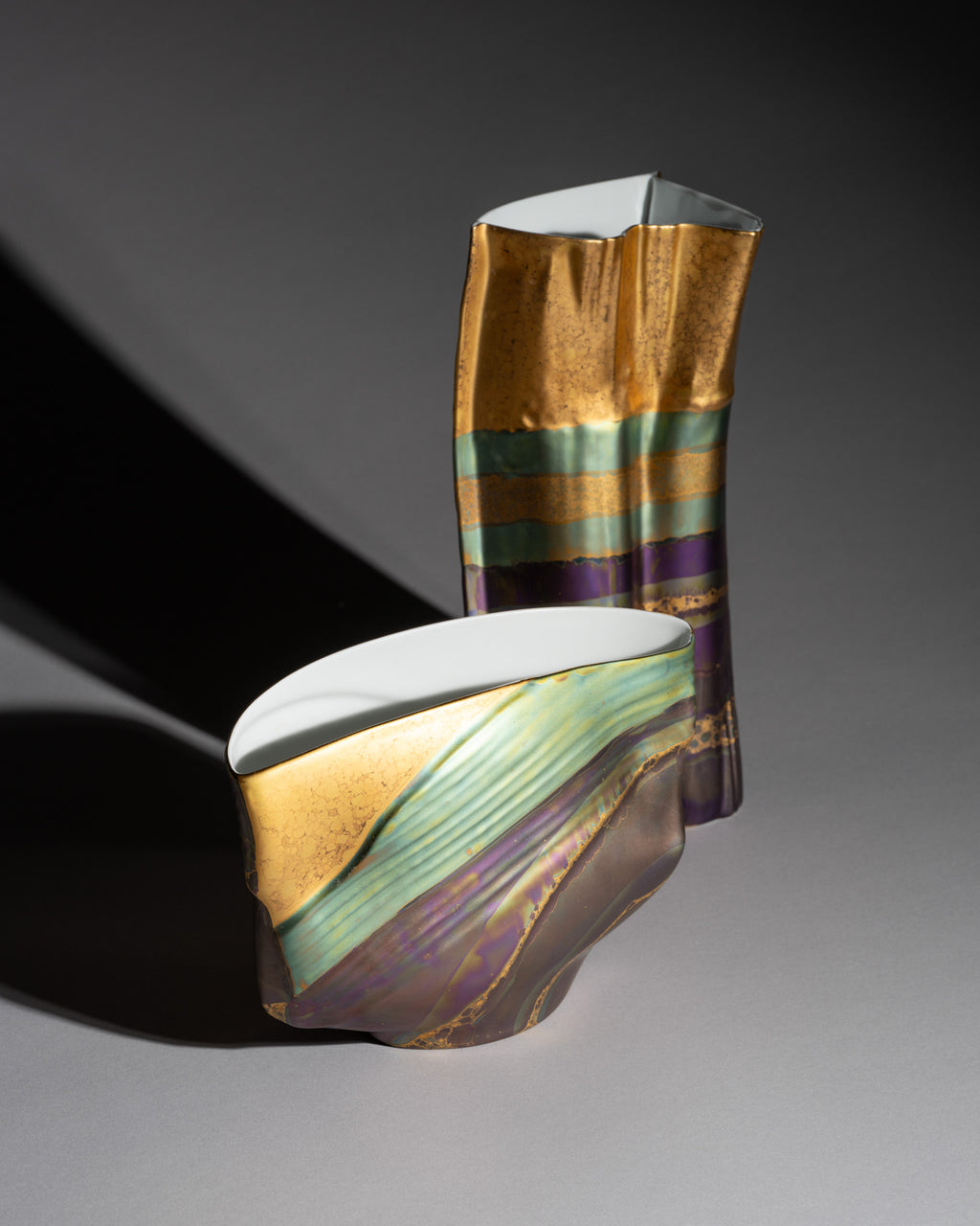Iridescent Porcelain Vase Duo – Johan van Loon & Helmut Drexler for Rosenthal, 1990s