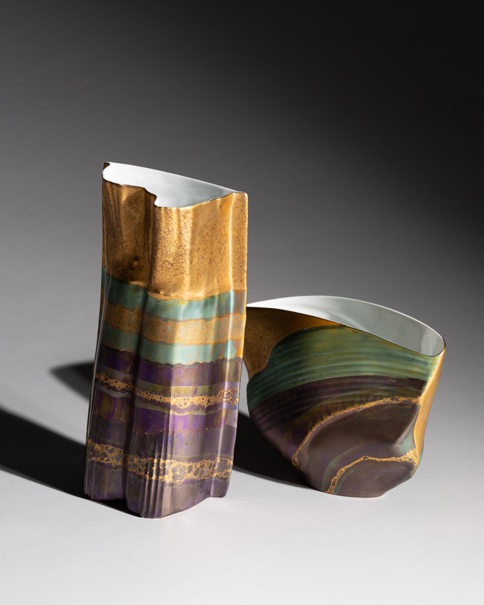Iridescent Porcelain Vase Duo – Johan van Loon & Helmut Drexler for Rosenthal, 1990s