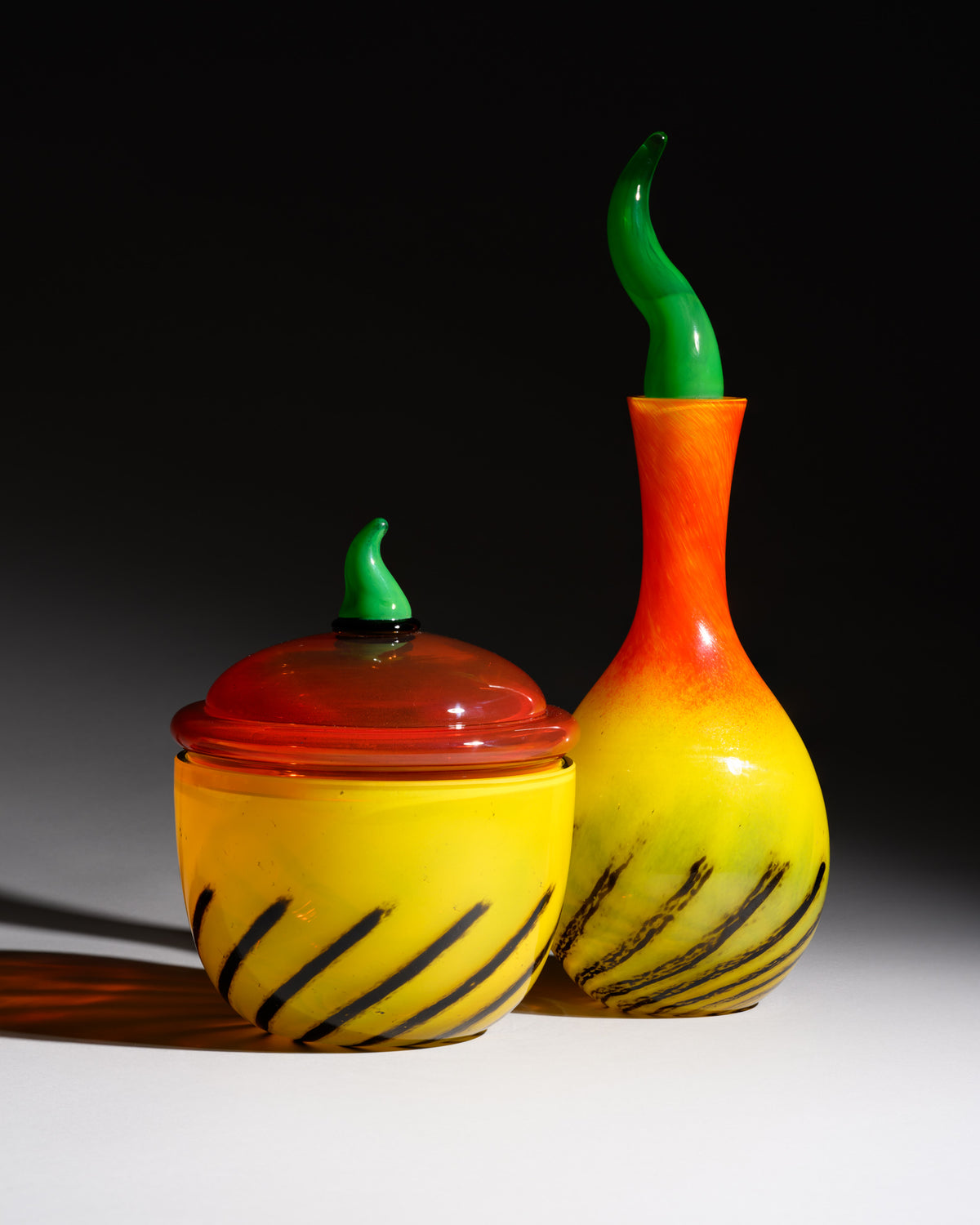 Nanny Still “Kontiki” Art Glass Carafe & Lidded Box Set for Rosenthal, 1993