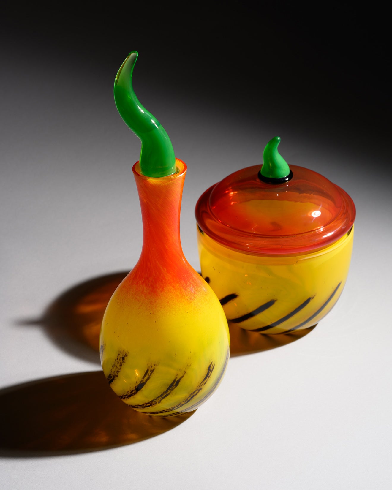 Nanny Still “Kontiki” Art Glass Carafe & Lidded Box Set for Rosenthal, 1993