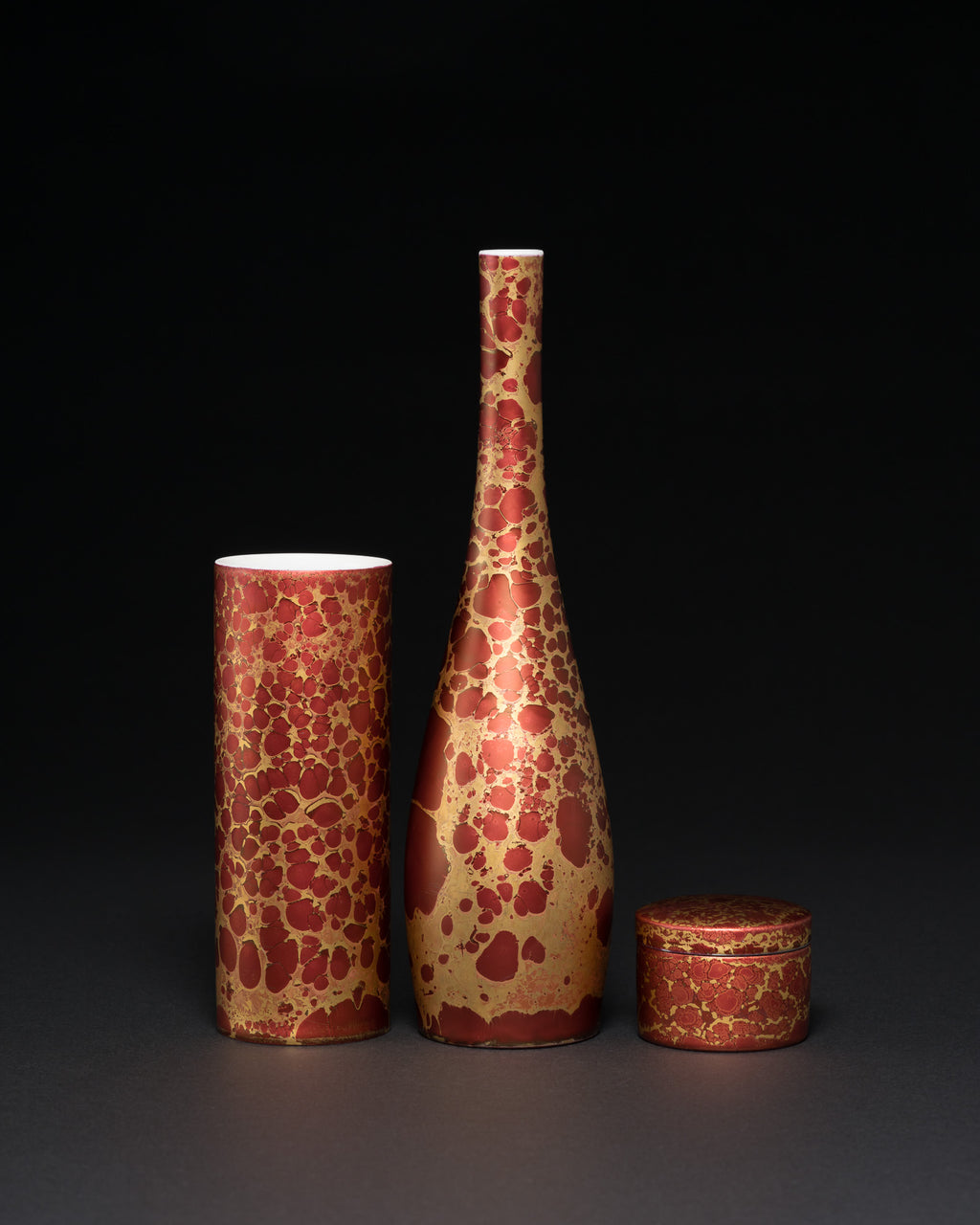 “Lamina Rot” Vase & Box Trio  – Helmut Drexler for Rosenthal, 1970–1973