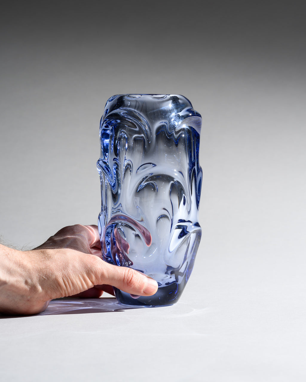 Lilac & Blue Art Glass Vase Duo – Jan Beranek for Skrdlovice, 1950s–1960s