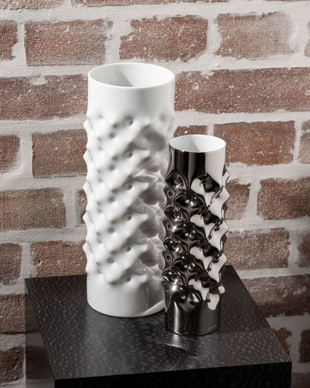Vibrations White & Silver Porcelain Duo – Dieter Mankau for Rosenthal, 1970s–1980s