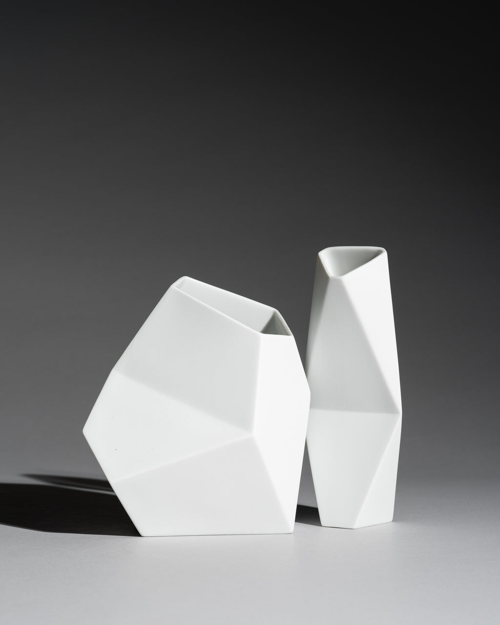“Surface” Geometric Bisque Porcelain Vase Duo – Achim Haigis for Rosenthal, 2007