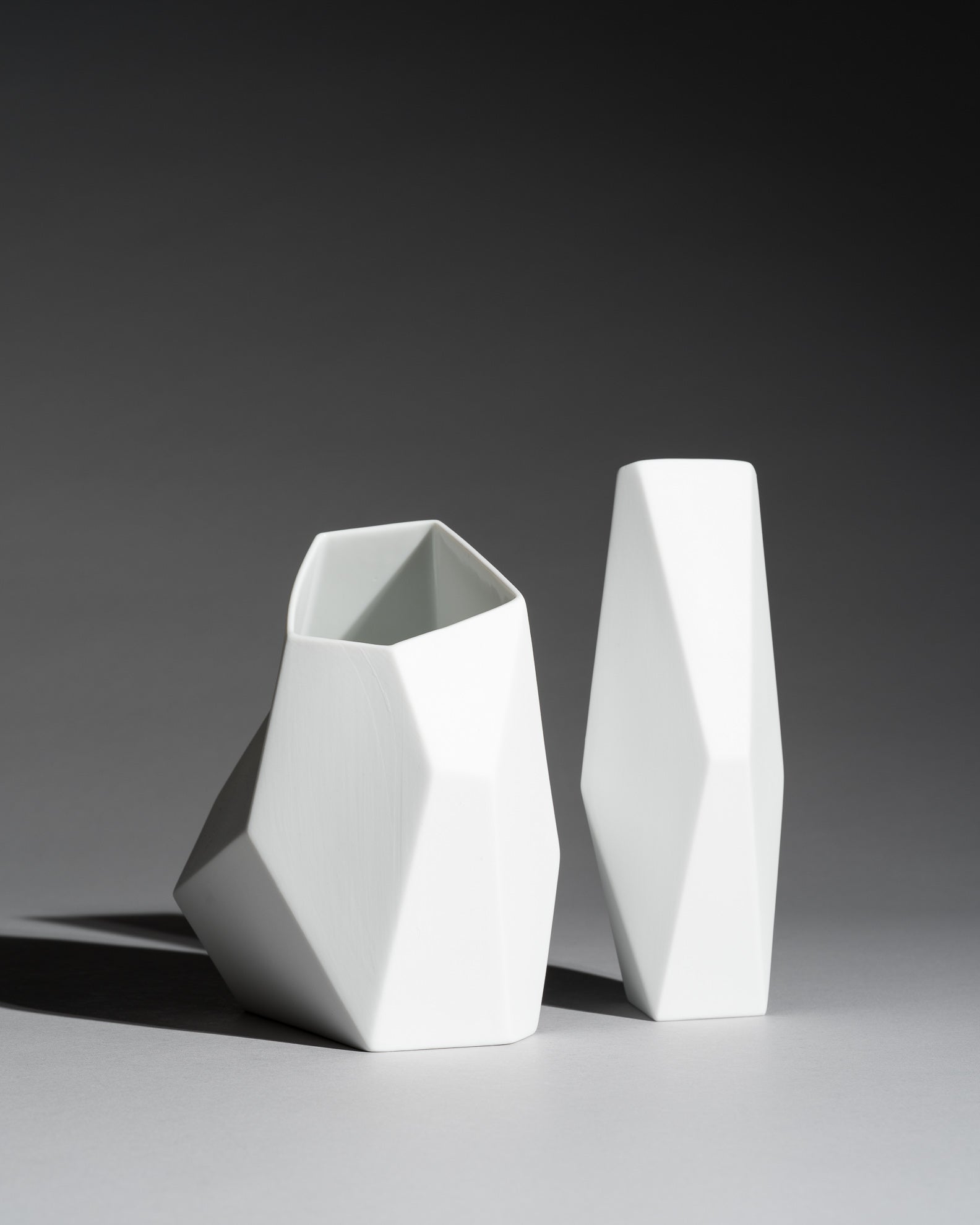 “Surface” Geometric Bisque Porcelain Vase Duo – Achim Haigis for Rosenthal, 2007