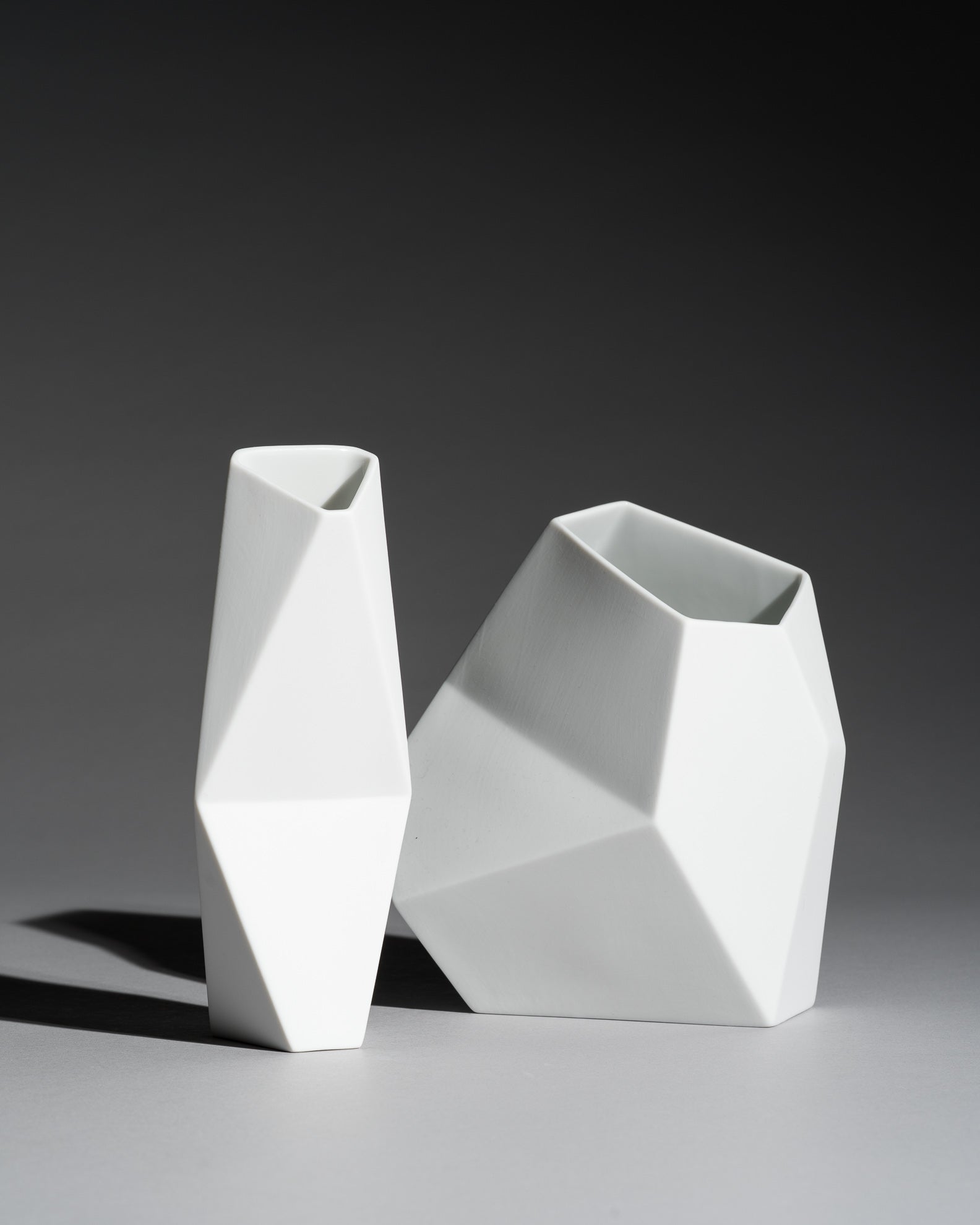 “Surface” Geometric Bisque Porcelain Vase Duo – Achim Haigis for Rosenthal, 2007